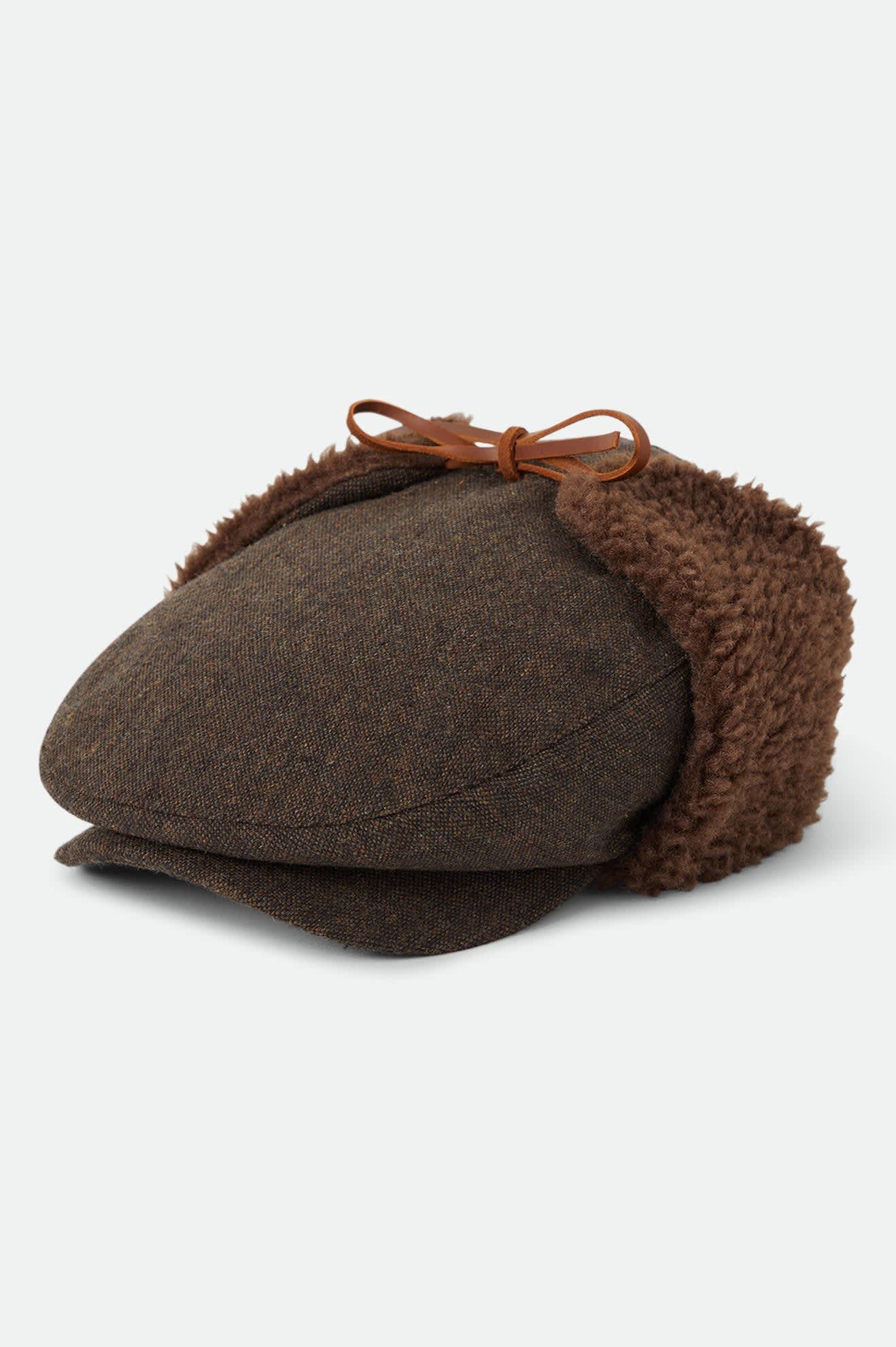Unisex Barrel Earflap Snap Cap in the color Brown/Brown Tweed - Front Product Laydown Image