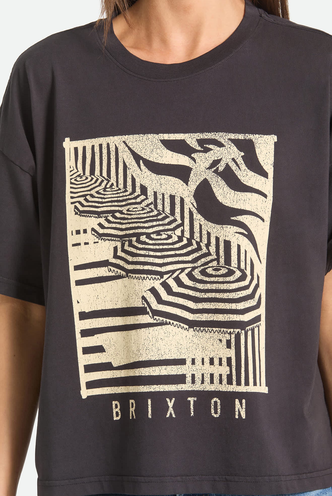 Women's Poolside Boxy Crew T-Shirt in the color Washed Black - Additional Fit image