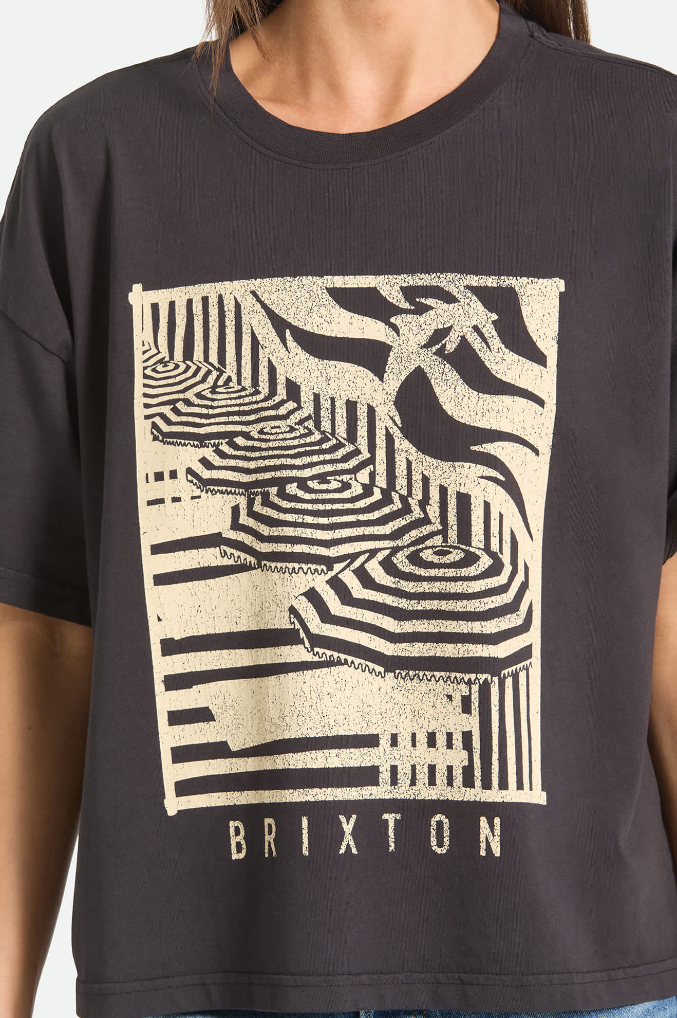 Women's Poolside Boxy Crew T-Shirt in the color Washed Black - Additional Fit image