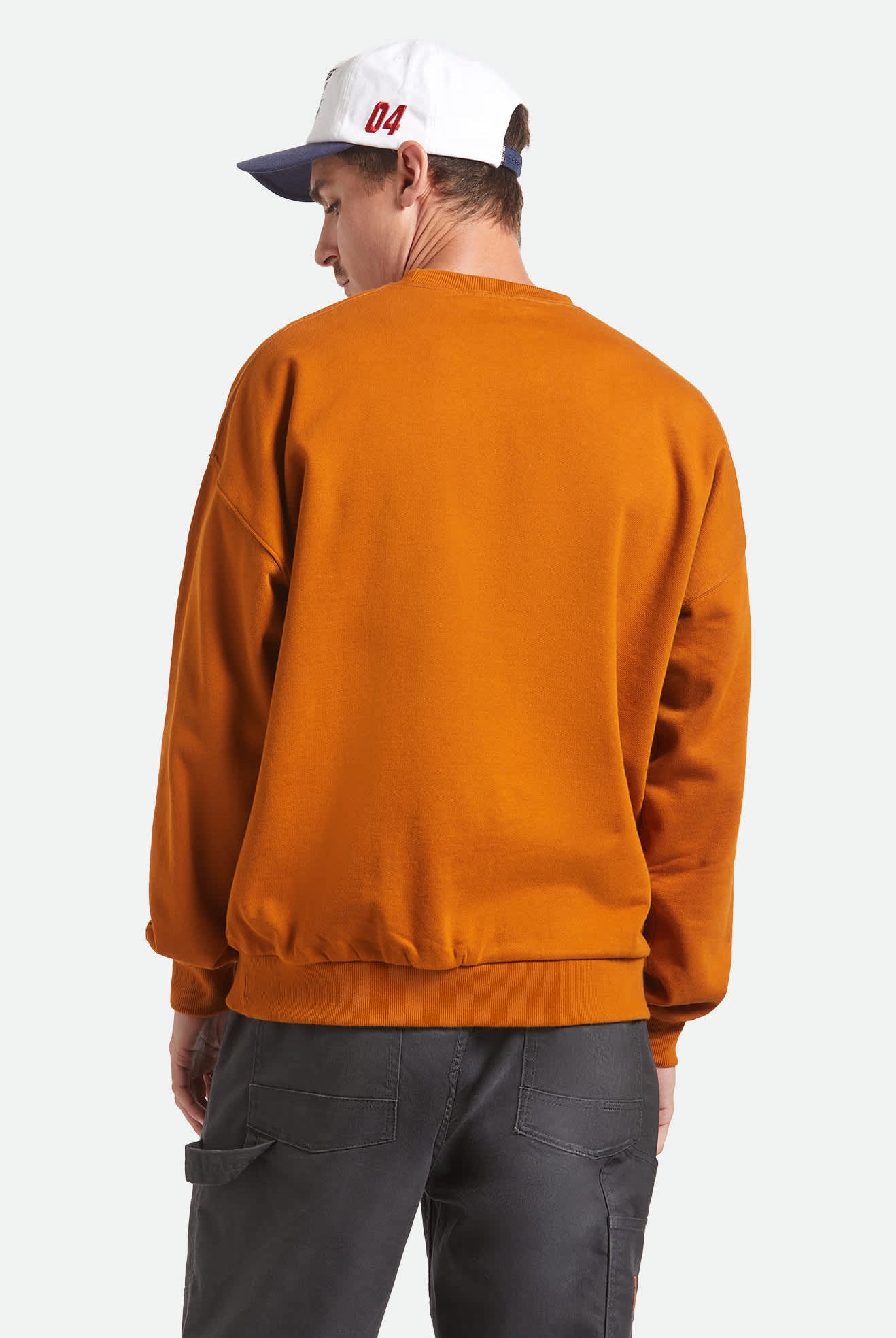 Men's Embroidered Heavyweight Crew in the color Rustic Caramel - Men's Back View