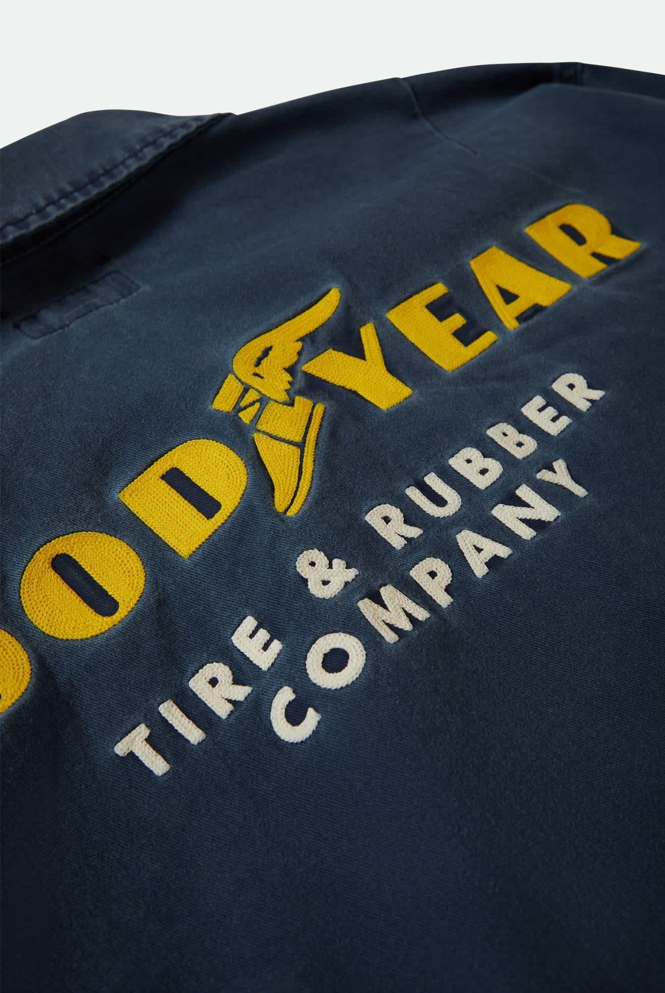 Men's Goodyear Trademark Lightweight Coaches Jacket in the color Washed Navy - Additional Laydown image