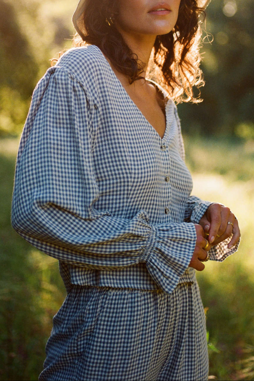 Women's The Meadow Blouse in the color Azure Blue Gingham - Men's Lifestyle image