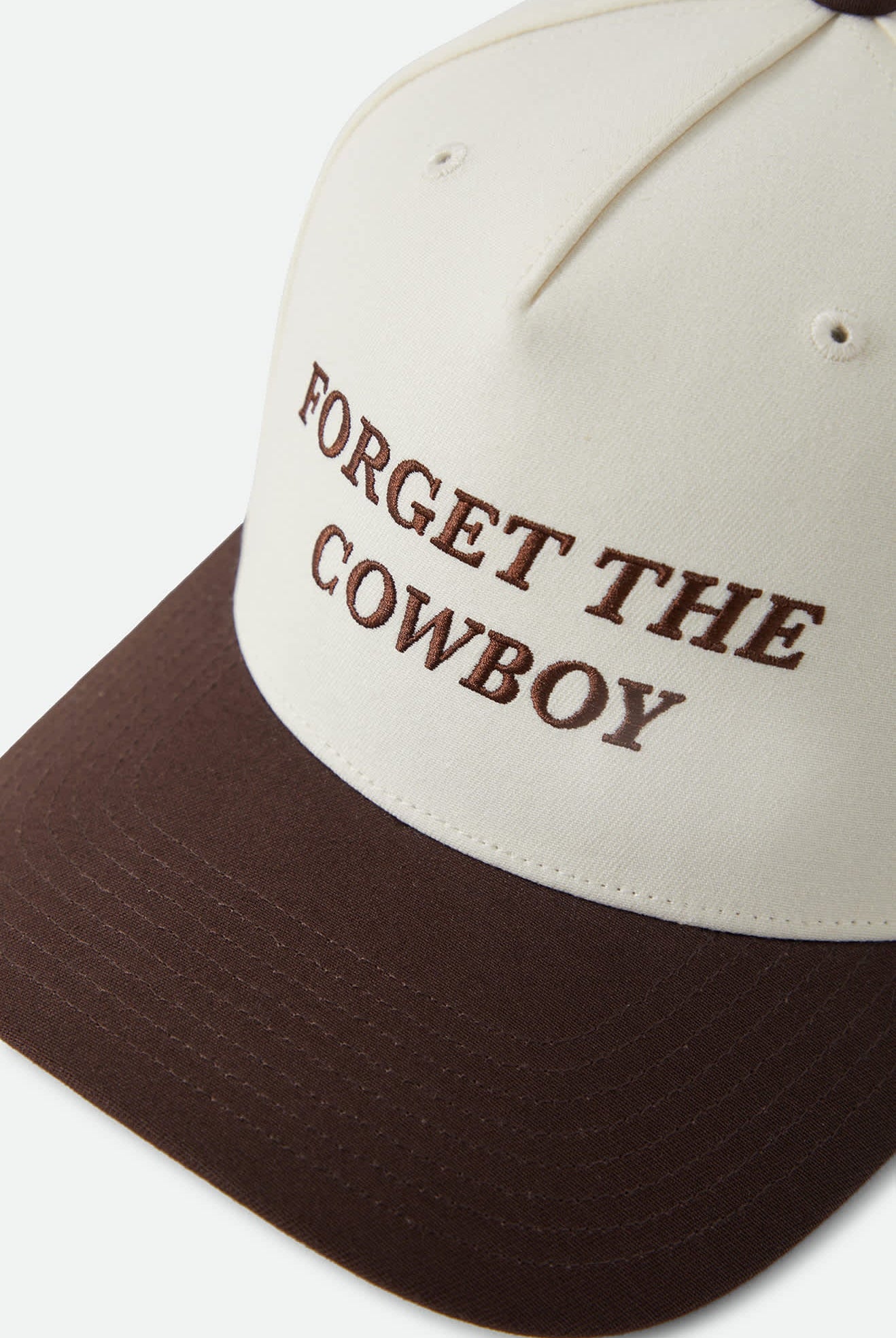 Unisex Forget The Cowboy NetPlus Snapback in the color Chocolate/Off White - Additional Laydown image