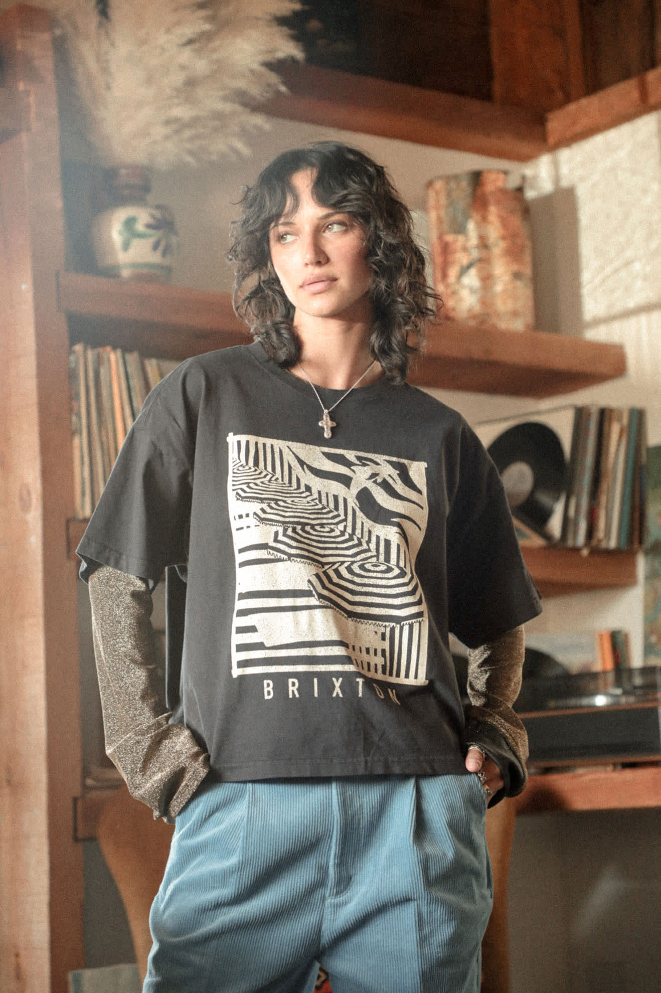 Women's Poolside Boxy Crew T-Shirt in the color Washed Black - Women's Lifestyle 1