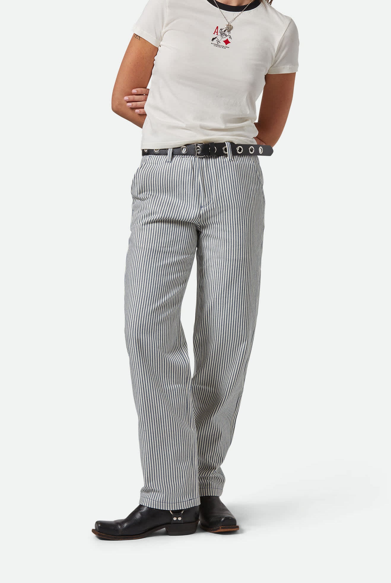 Women's Bedford Pant in the color Azure Blue Pinstripe - Women's Front View