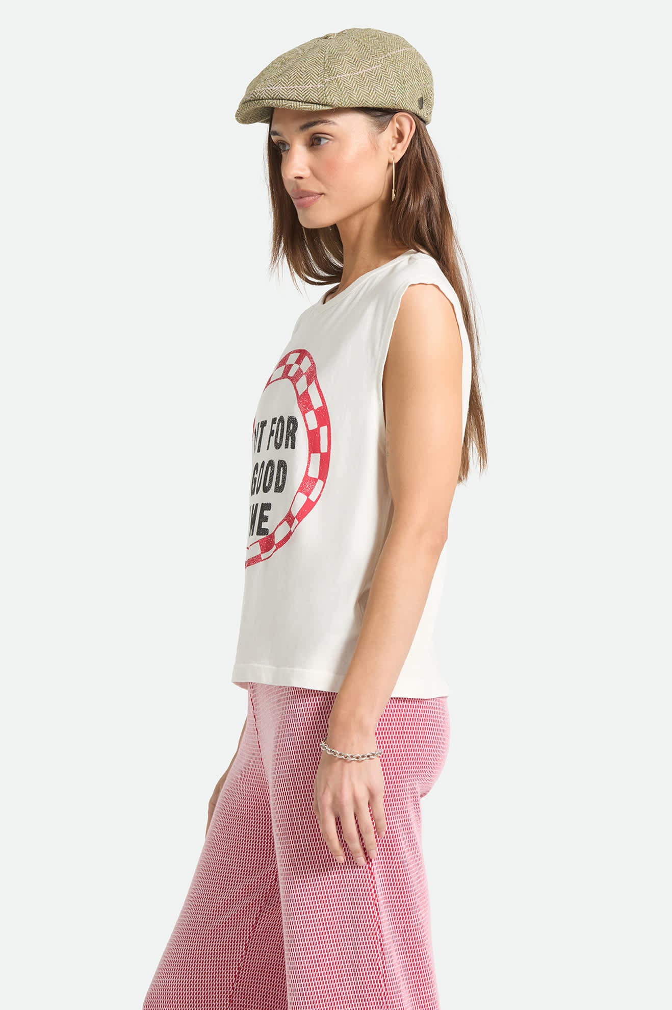 Women's Out For A Good Time Muscle Tank in the color Off White - Women's Side View