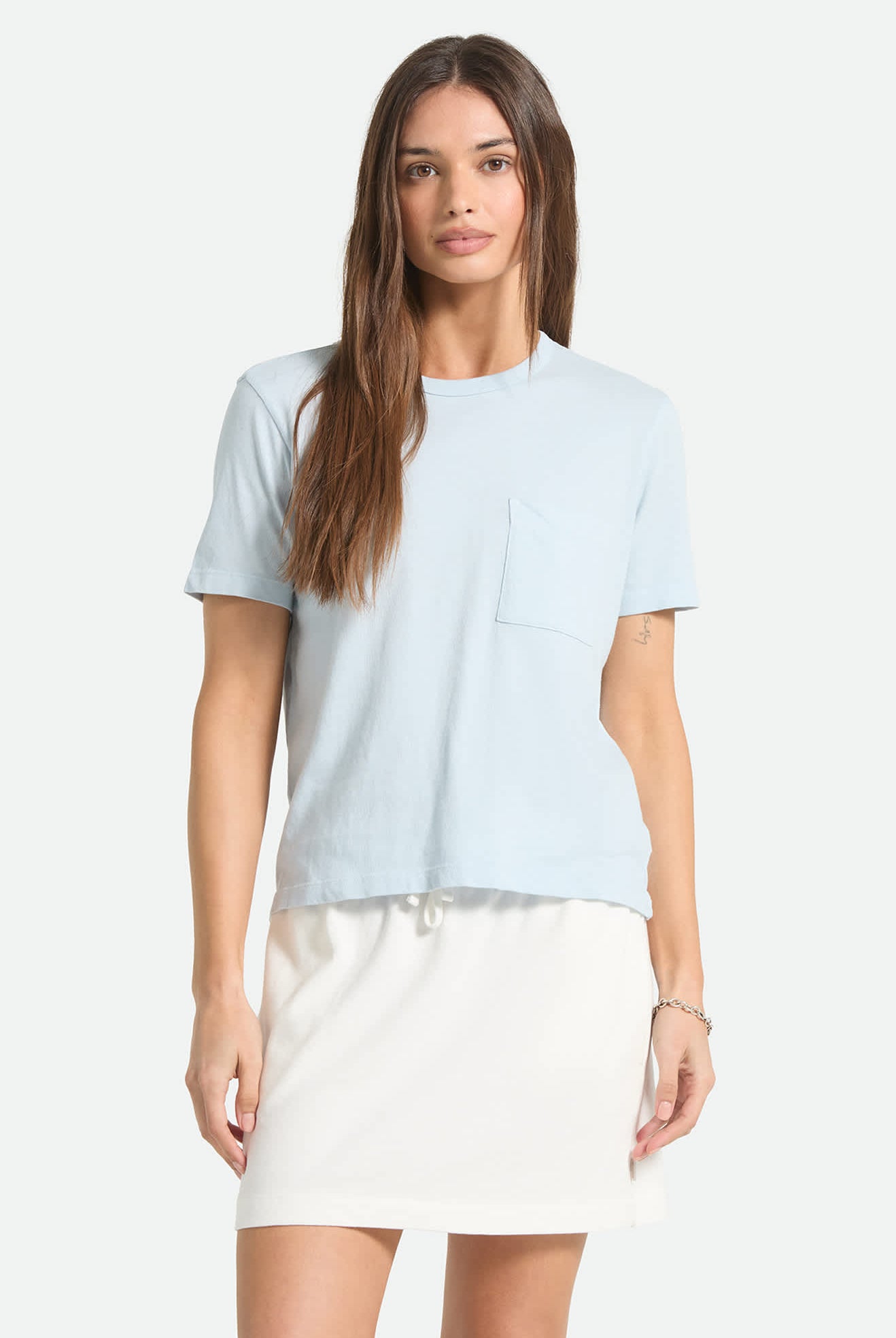 Women's Carefree Organic Garment Dye Perfect T-Shirt in the color Blue Aura - Women's Front Fit Image