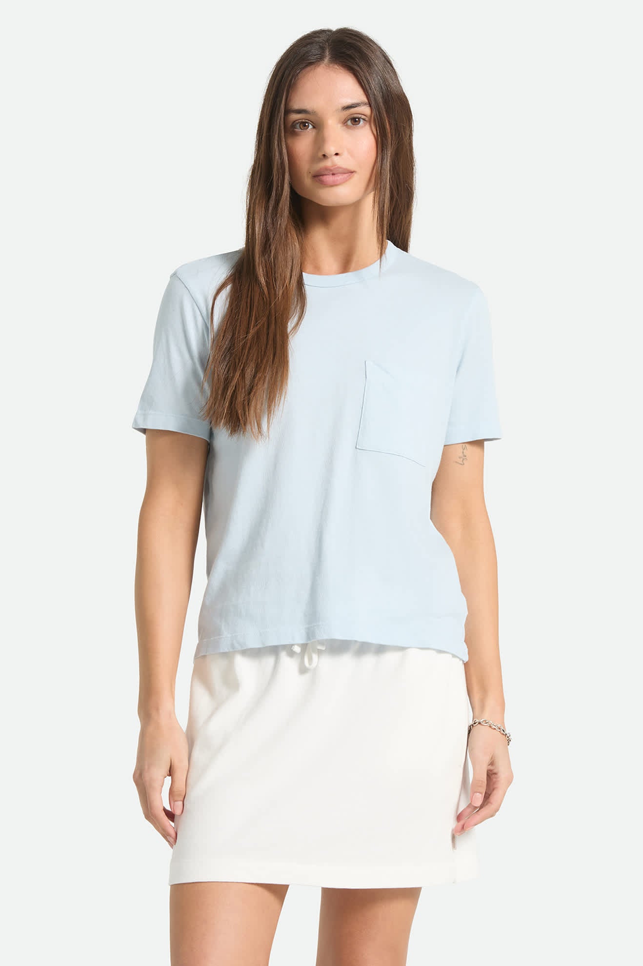 Women's Carefree Organic Garment Dye Perfect T-Shirt in the color Blue Aura - Women's Front Fit Image