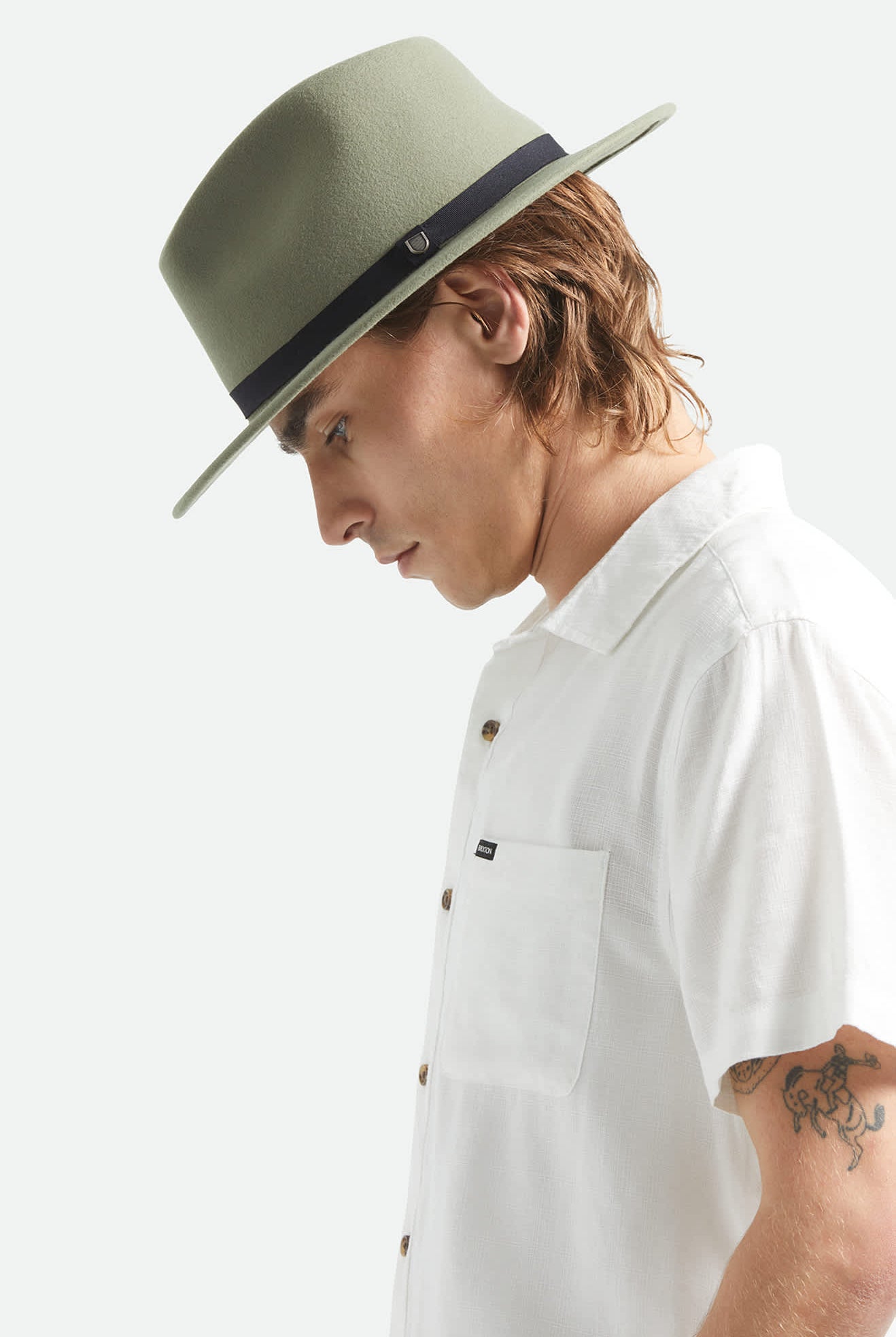 Unisex Messer Packable Fedora in the color Olive Surplus/Black - Men's Side View