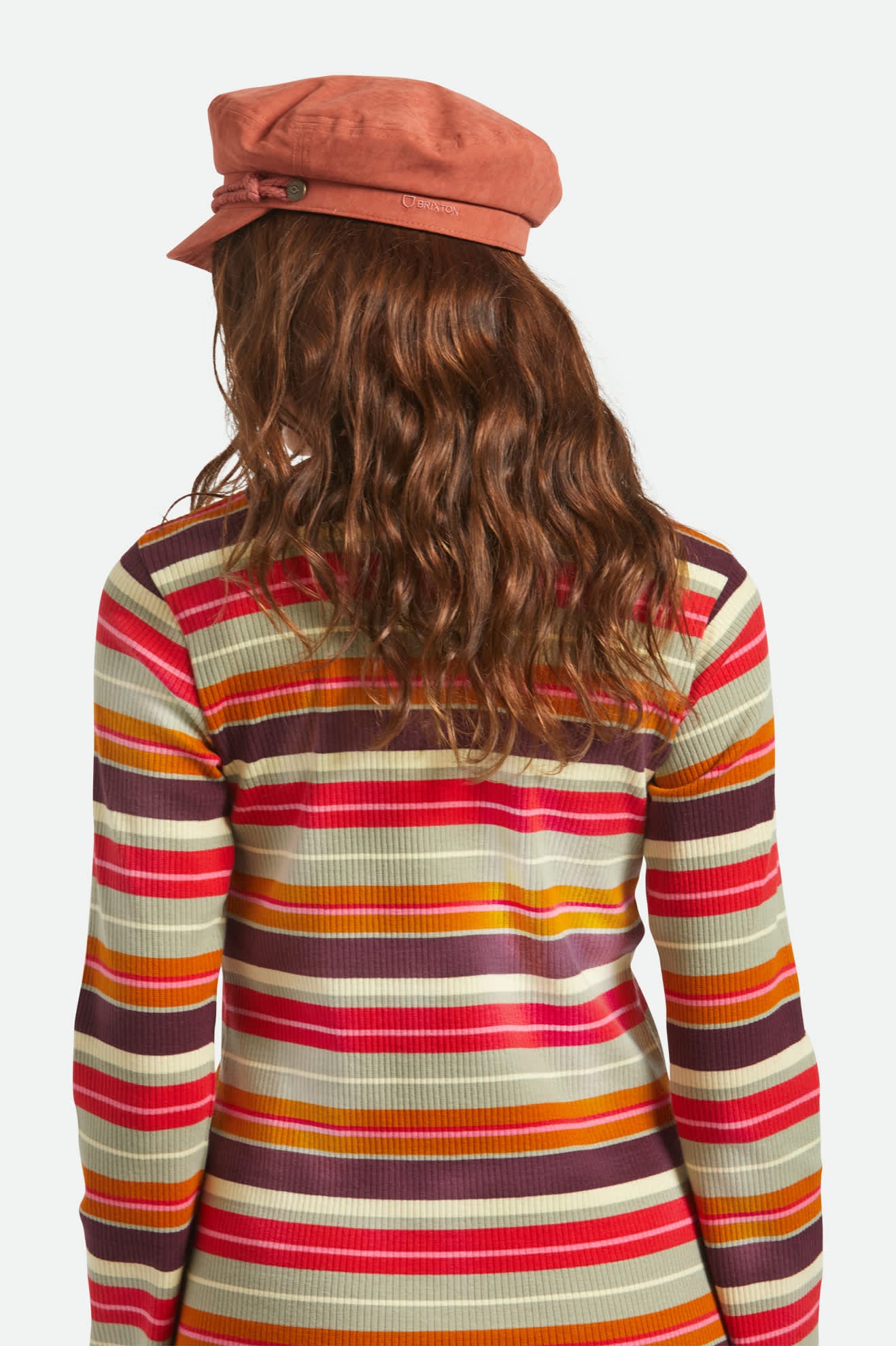 Women's Fiddler Fisherman Cap in the color Terracota Brushed Satin - Women's Back View