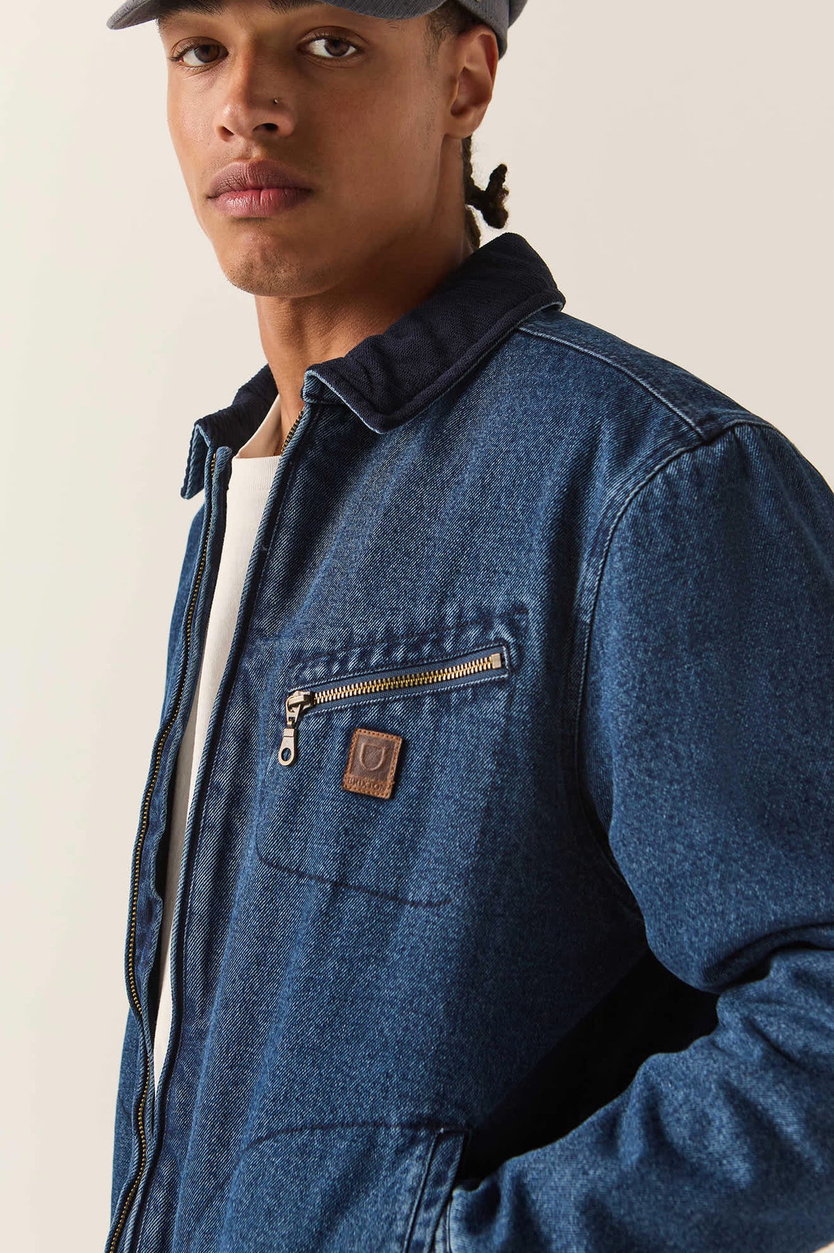 Men's Mechanic Garage Zip Lined Jacket in the color Rinse Denim - Additional Fit image