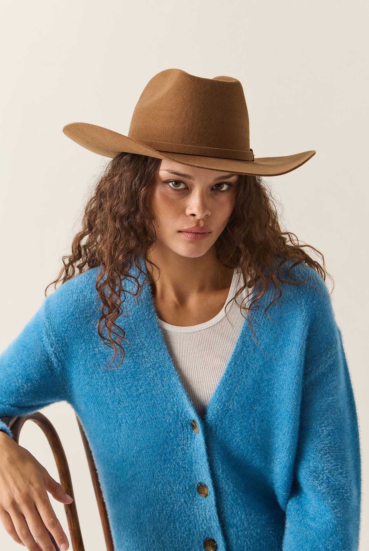 Unisex Prescott Brick Top Cowboy Hat in the color Toffee - Women's Front View