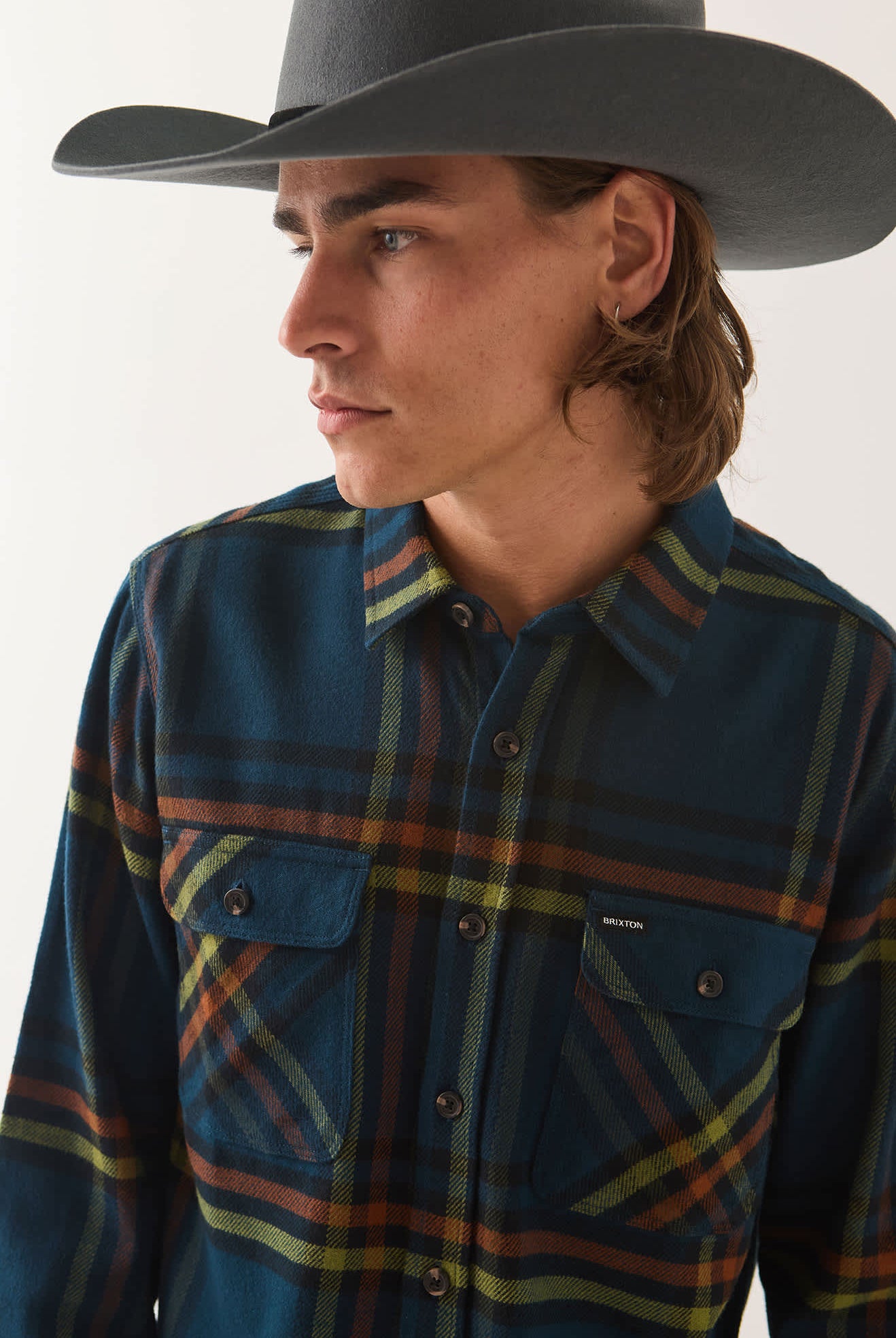 Men's Bowery Flannel in the color Marine Blue - Additional Fit image
