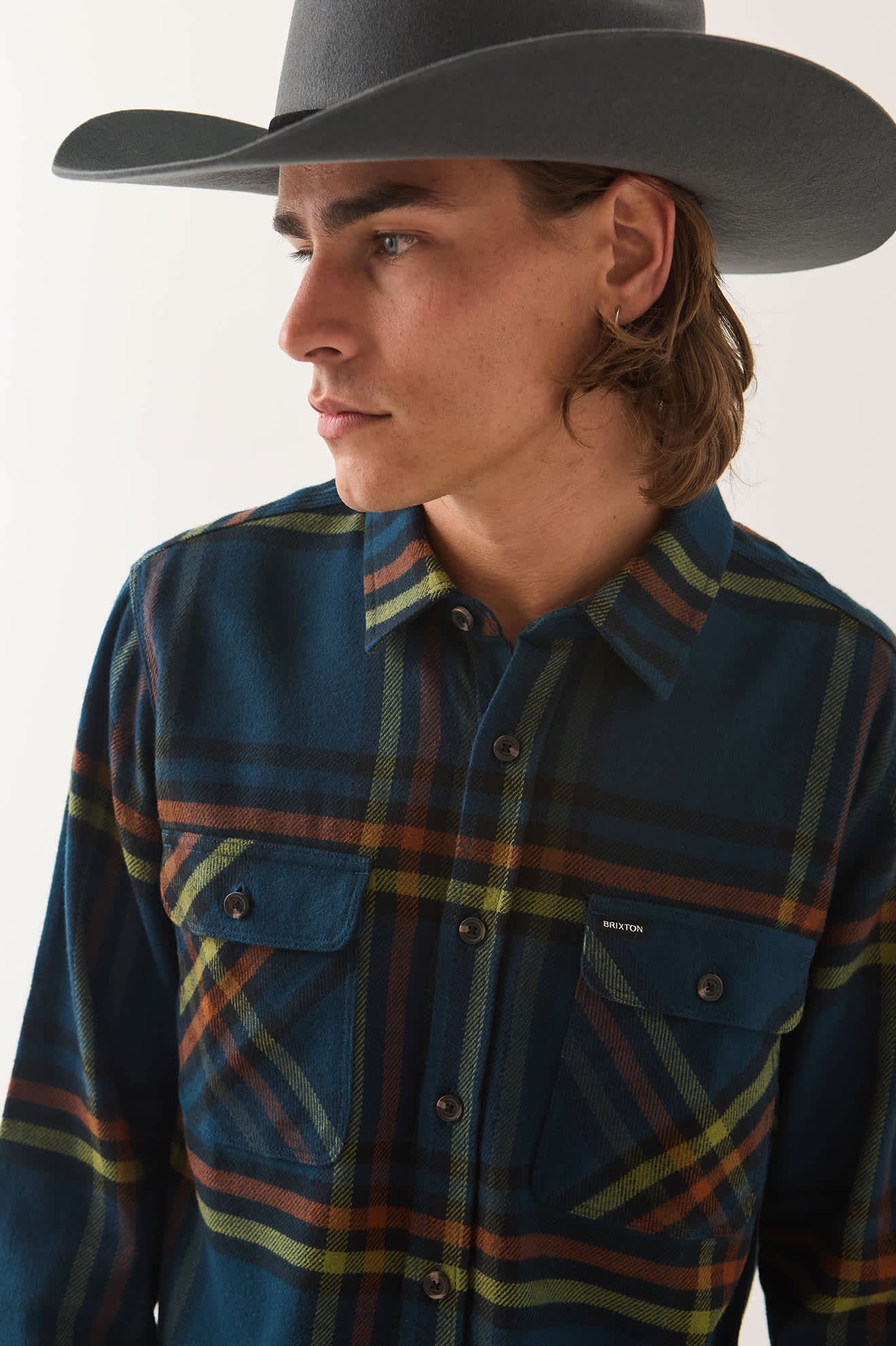 Men's Bowery Flannel in the color Marine Blue - Additional Fit image