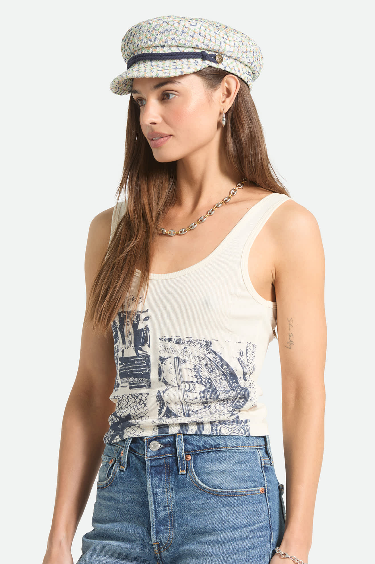Women's Collage A-Tank in the color Off White - Women's Side View