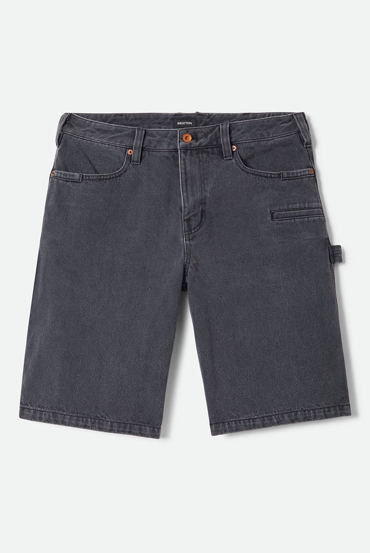 Men's Builders Carpenter Baggy Short in the color Washed Black Denim - Front Product Laydown Image