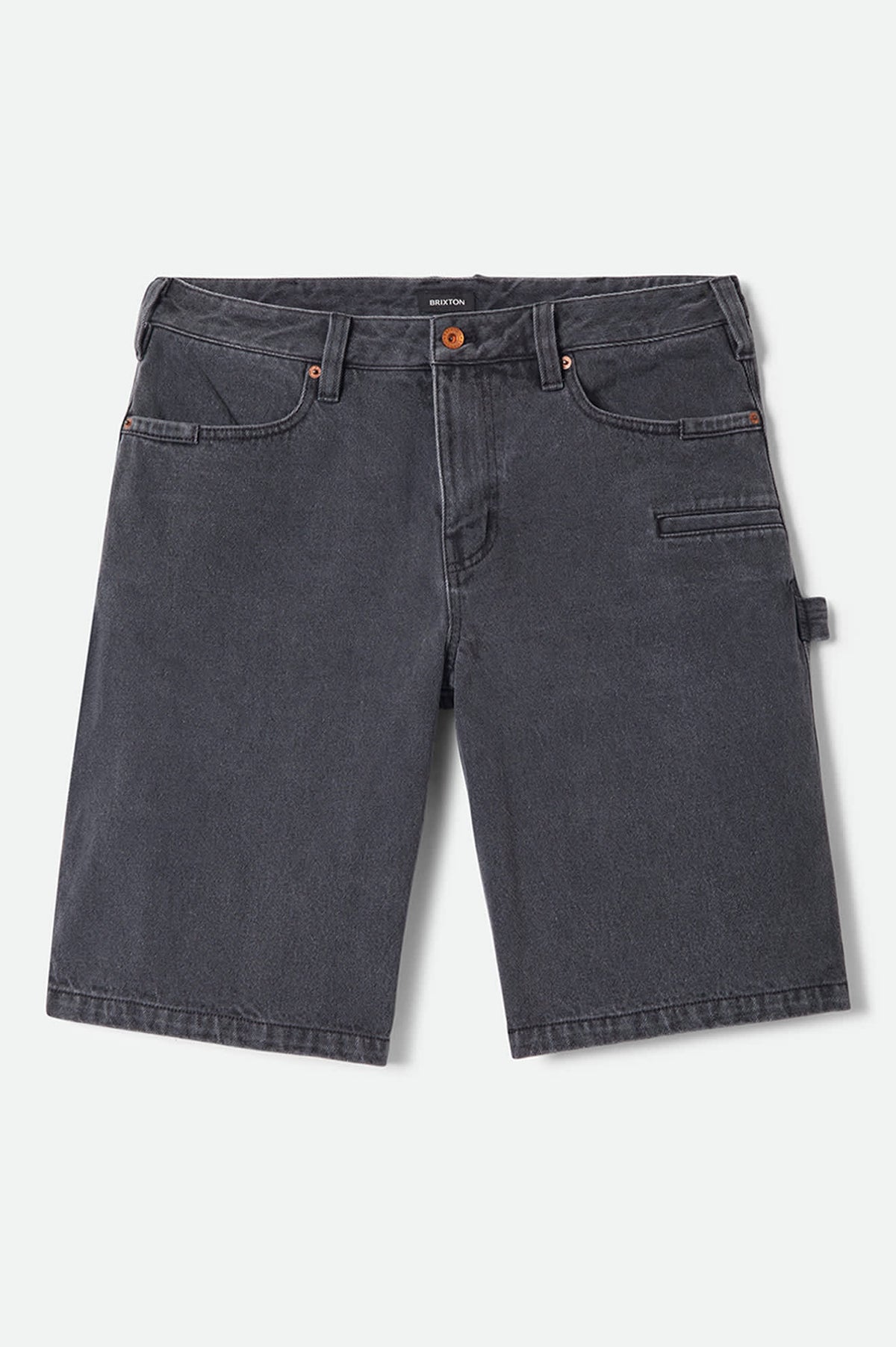 Men's Builders Carpenter Baggy Short in the color Washed Black Denim - Front Product Laydown Image