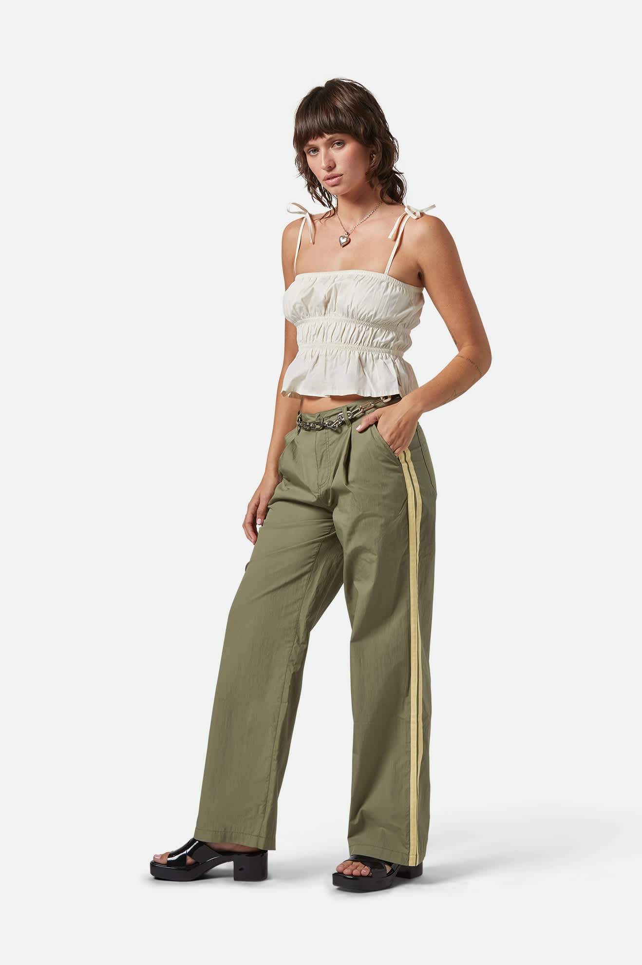 Women's The Jane Lightweight Wide Leg Pant in the color Olive Surplus - Women's Front View