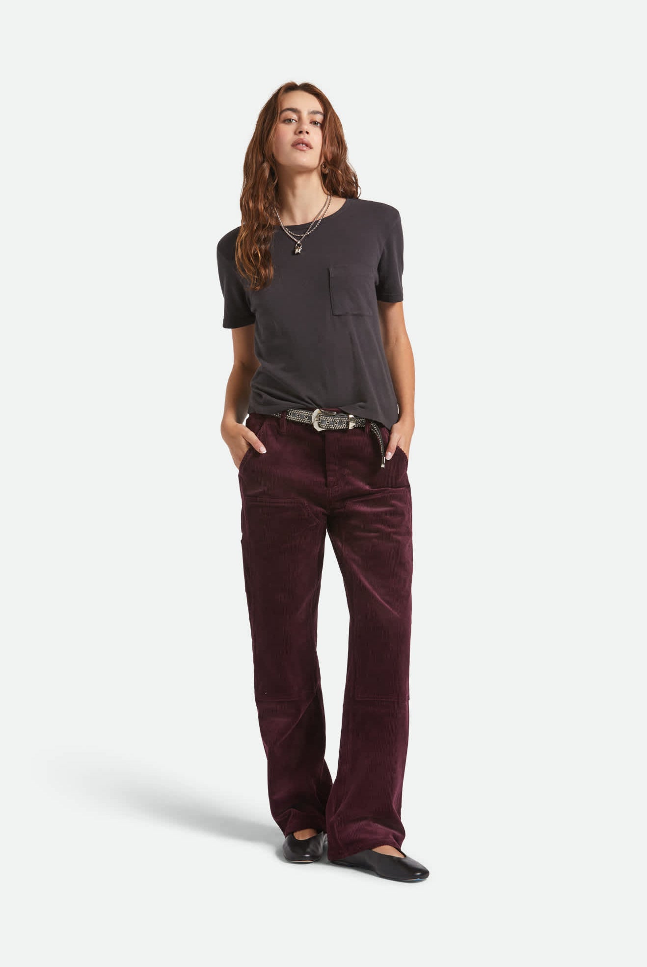 Women's Essex Patched Painter Pant in the color Port - Additional Fit image
