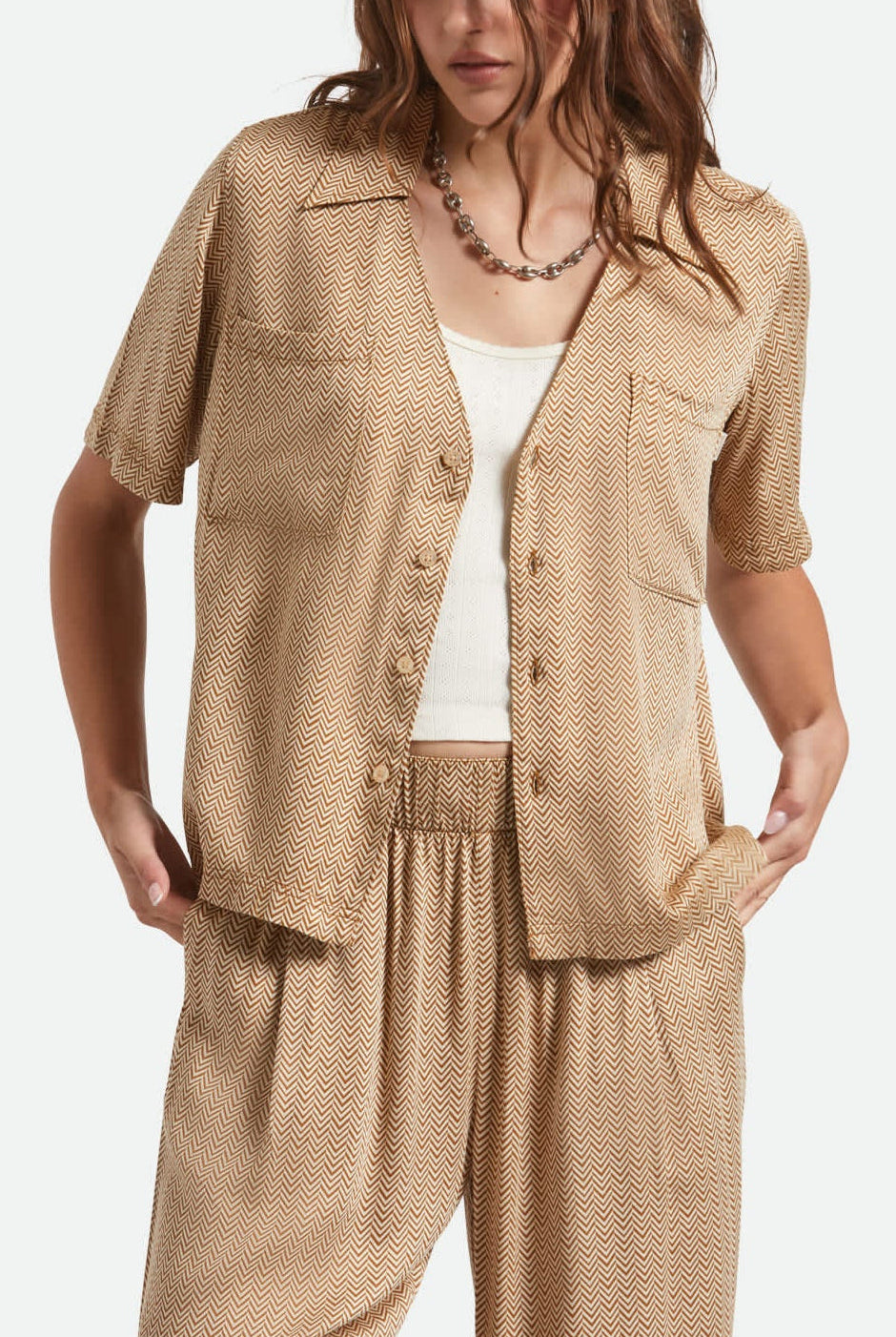 Women's Hudson Lounge S/S Shirt in the color Washed Copper/Whitecap - Women's Front View