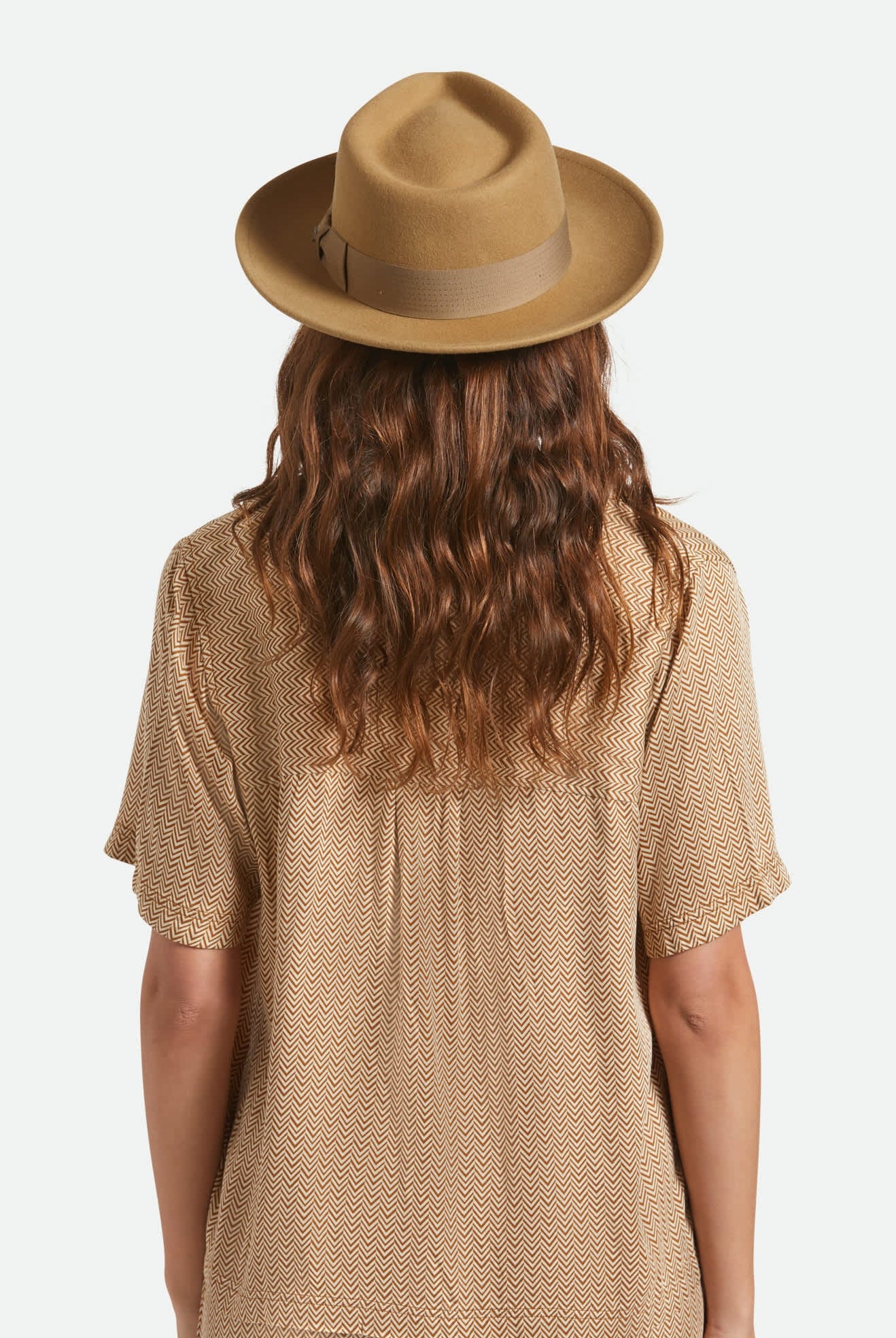 Unisex Swindle Convertabrim Fedora in the color Antique Bronze - Women's Back View