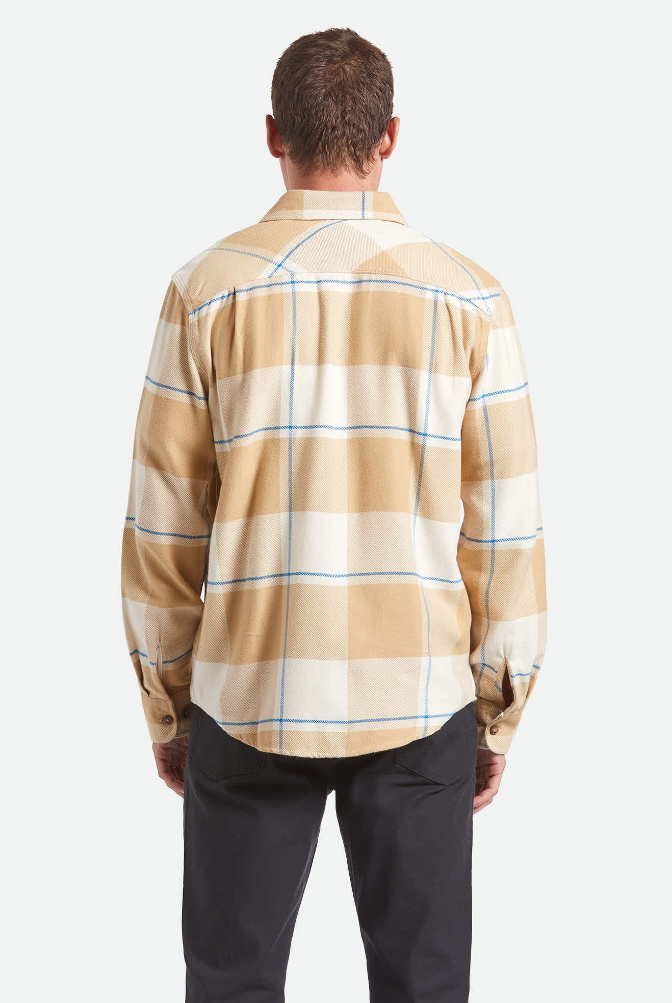 Men's Bowery Flannel in the color Whitecap/Sand/Cyber Blue - Men's Back View