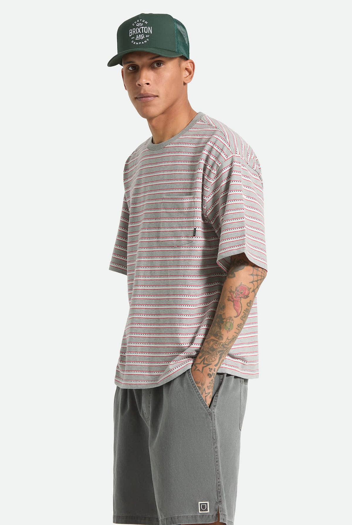 Men's Poolside Pique Box Crop T-Shirt in the color Heather Grey - Men's Side View