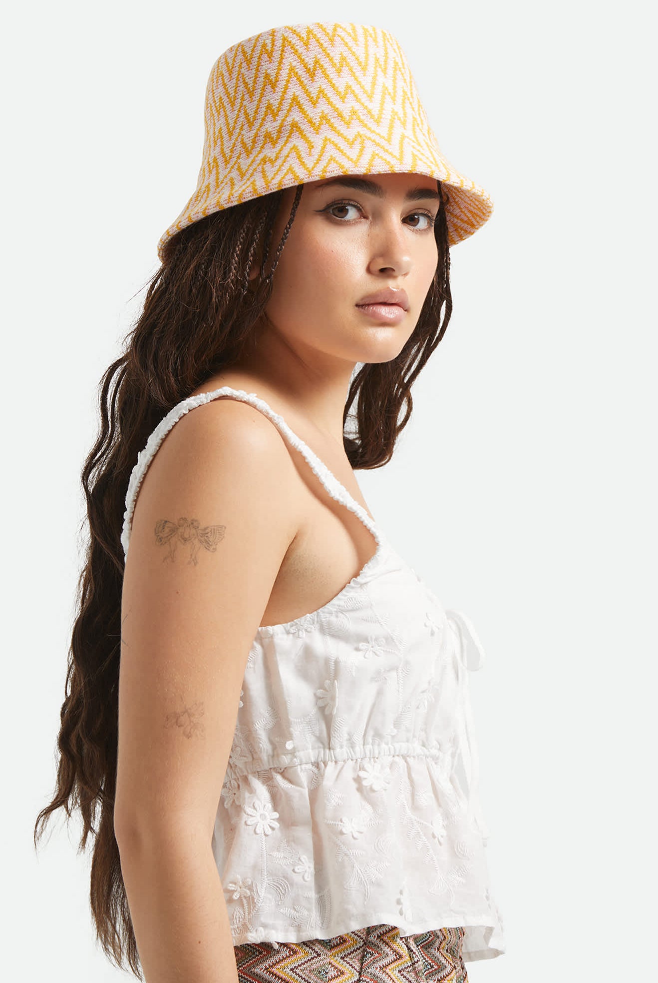 Women's Lisboa Knit Packable Bucket Hat in the color Multi Color Zigzag - Women's Side View