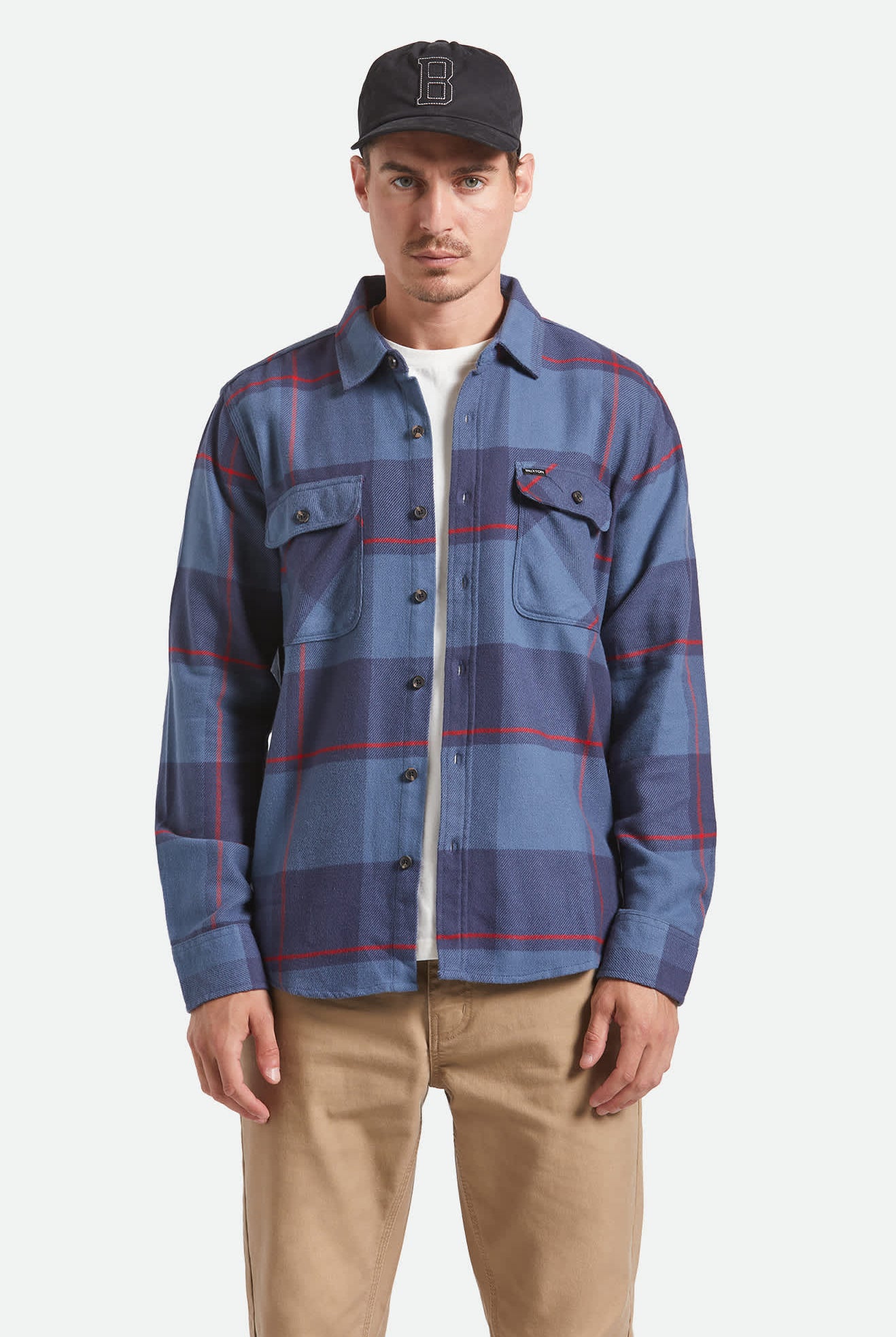 Men's Bowery Flannel in the color Bering Sea/Mood Indigo/Adrenaline Rush - Men's Front View