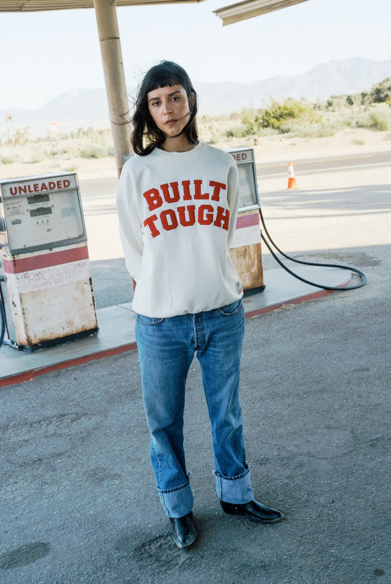 Women's Ford Built Tough Crew Fleece in the color Wimbledon White - Women's Lifestyle 3.0