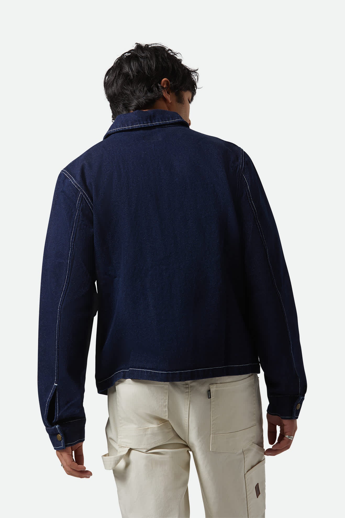 Men's Mechanic Garage Jacket in the color Rinse Denim - Men's Back View