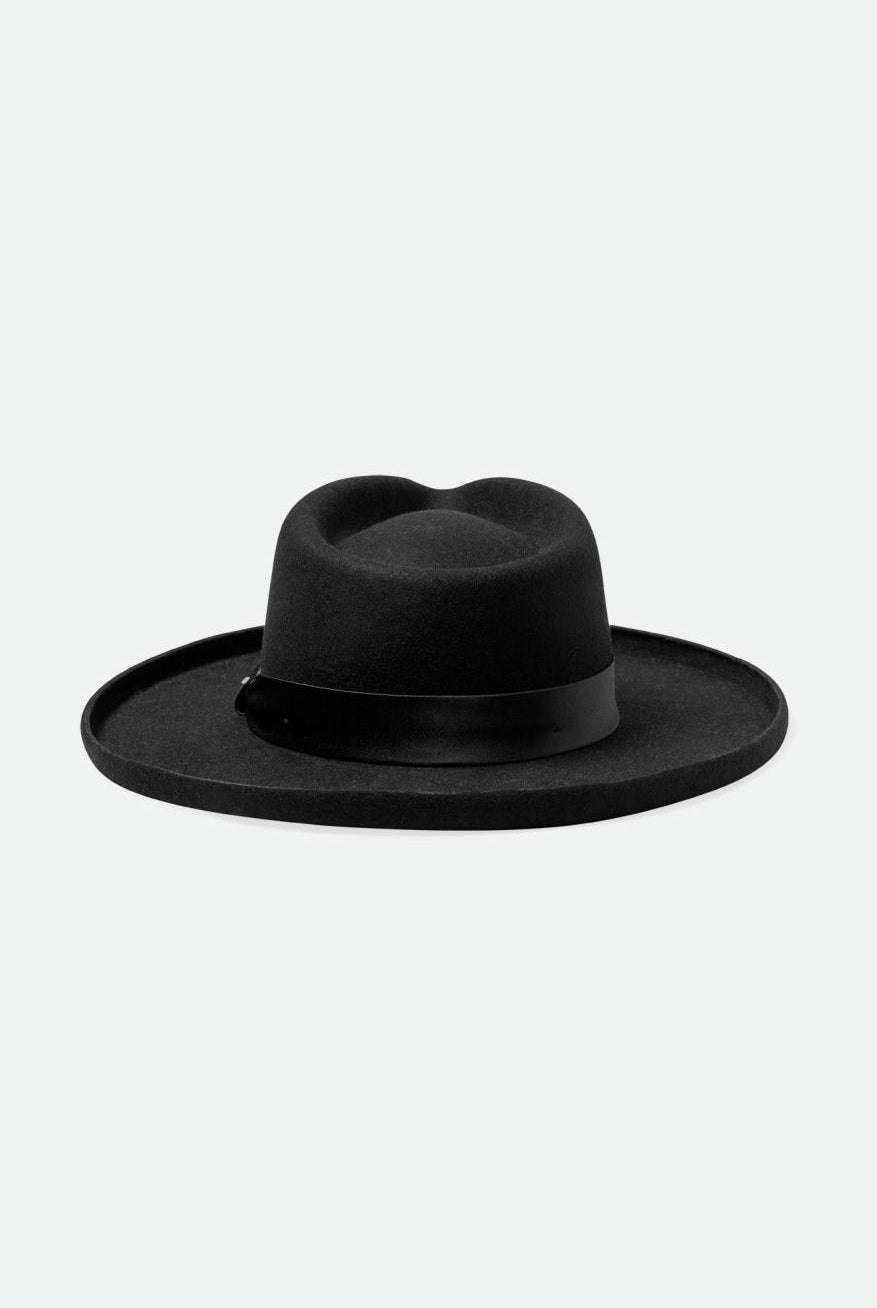 Back Laydown Image for Victoria Felt Fedora - Black/Black Satin