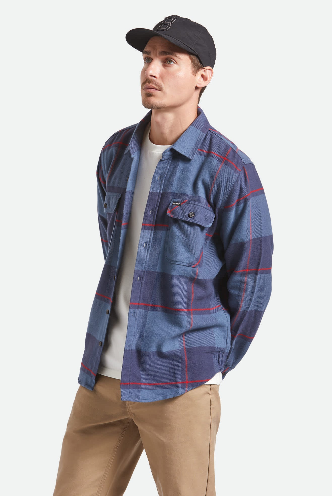 Men's Bowery Flannel in the color Bering Sea/Mood Indigo/Adrenaline Rush - Men's Side View