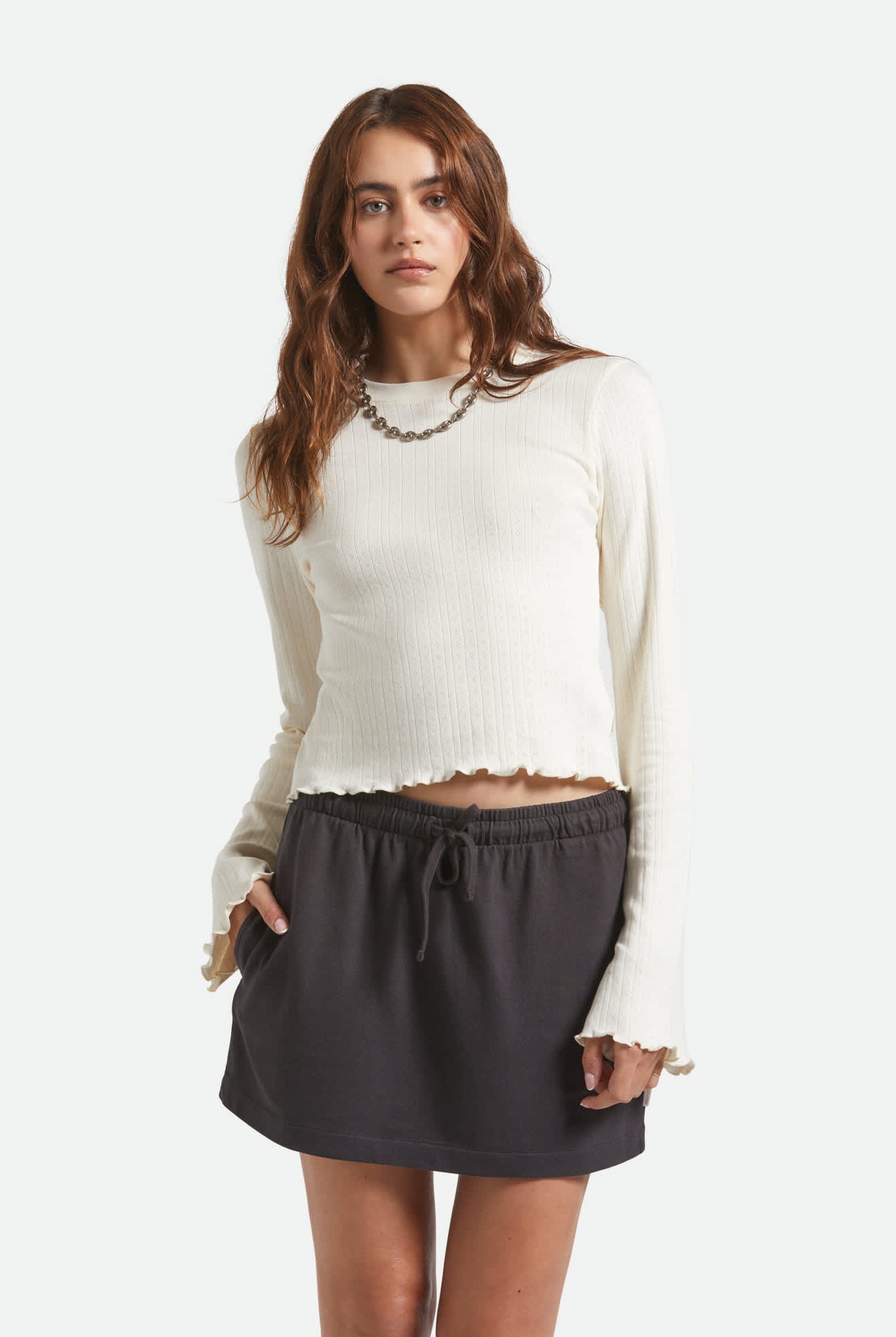 Women's Carefree Organic Garment Dye Lounge Skirt in the color Black - Women's Front View