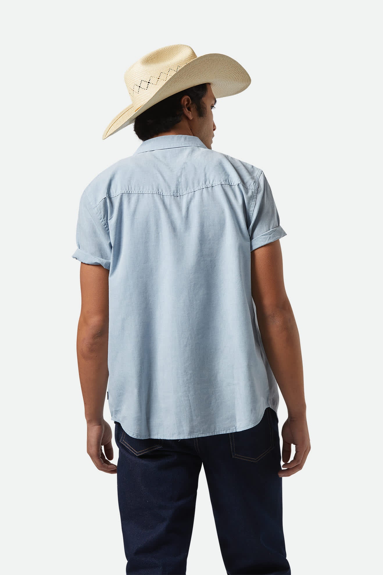 Men's Wayne Western S/S Shirt in the color Medium Blue - Men's Back View