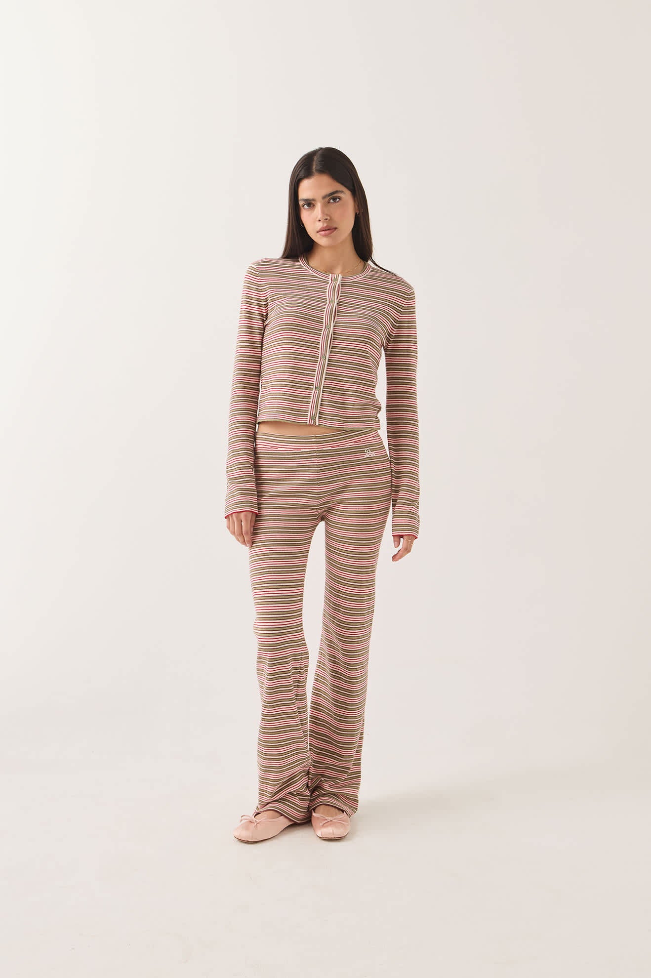Women's Siesta Stripe Knit Pant in the color Green Multi Stripe - Women's Front Fit Image