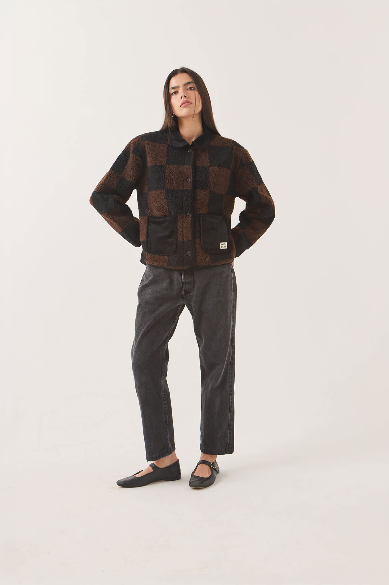 Women's Delilah Quilted Jacket in the color Black/Brown - Women's Front Fit Image