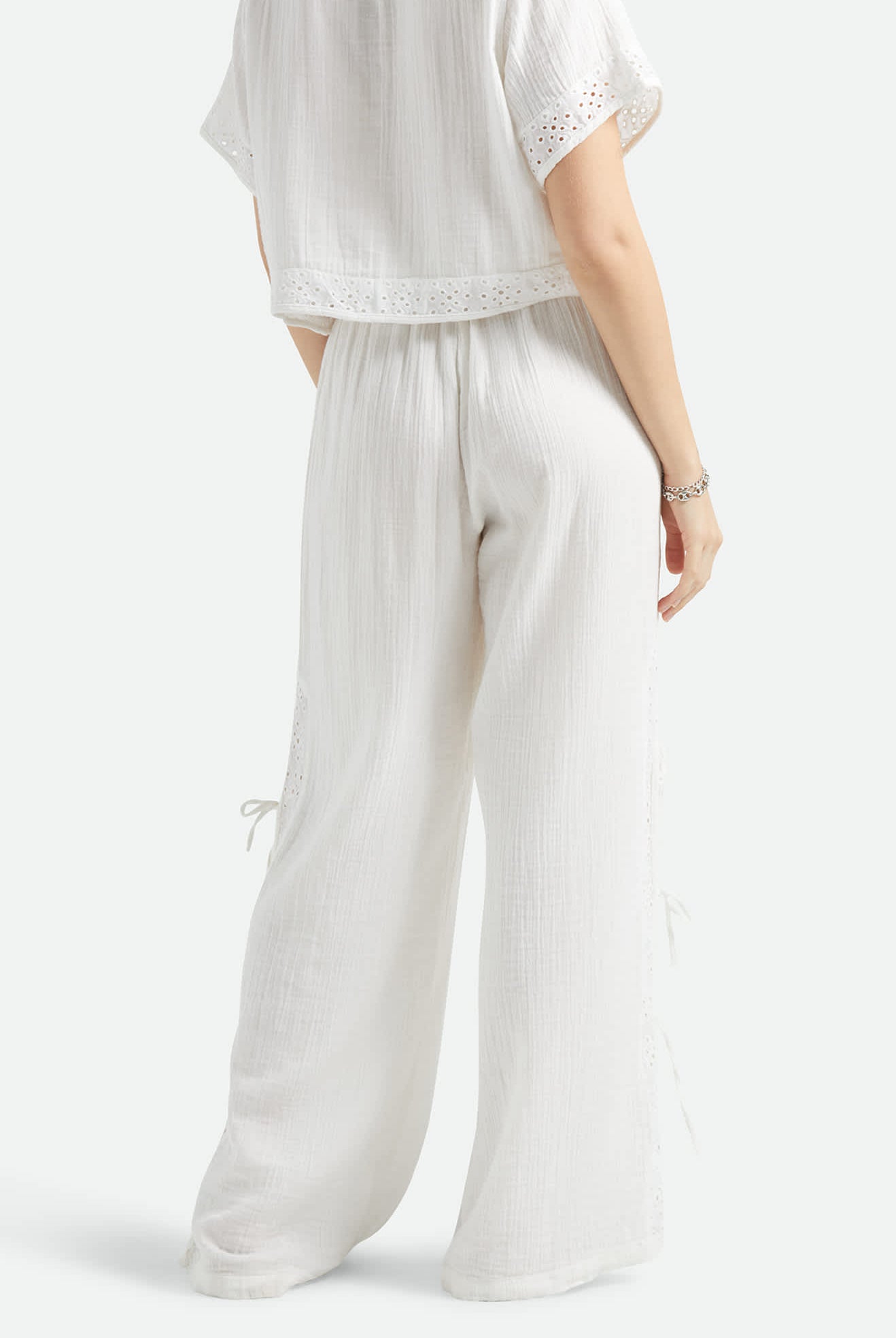 Women's Seaside Eyelet Wide Leg Pant in the color Off White Eyelet - Women's Back View