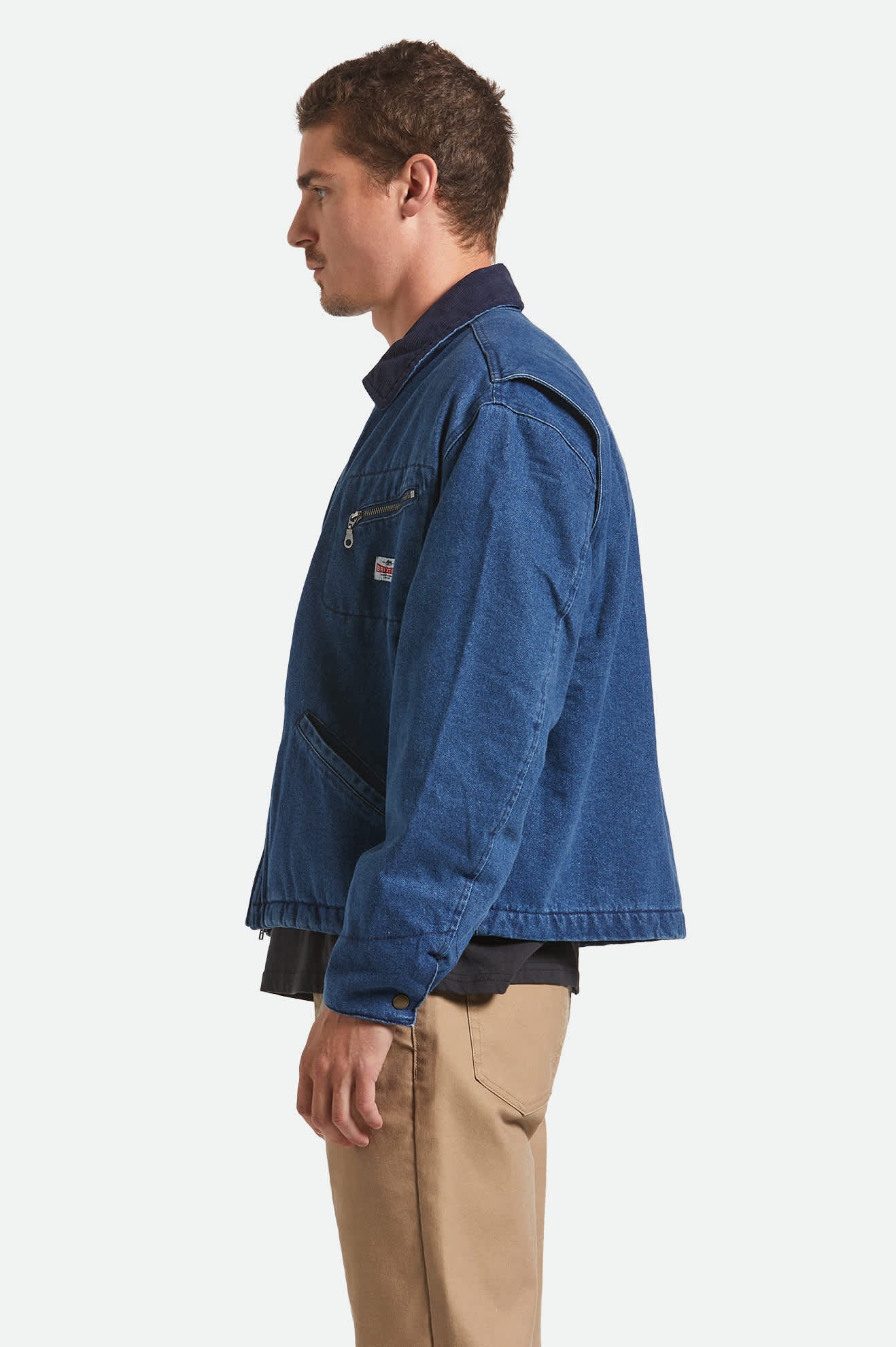 Men's Altered Threads Lined Garage Jacket in the color Medium Wash Denim - Men's Side View