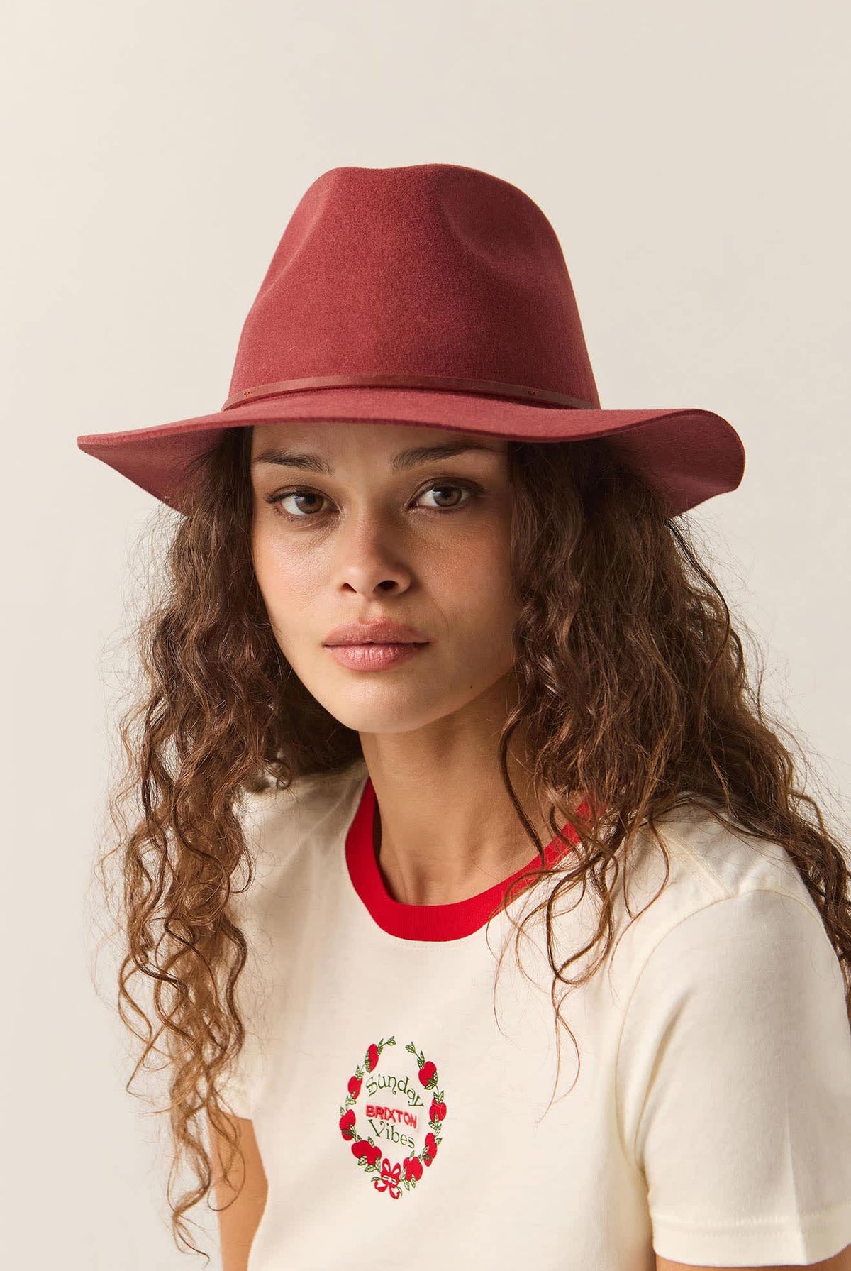 Unisex Wesley Fedora in the color Dark Brick/Dark Brick - Women's Front View