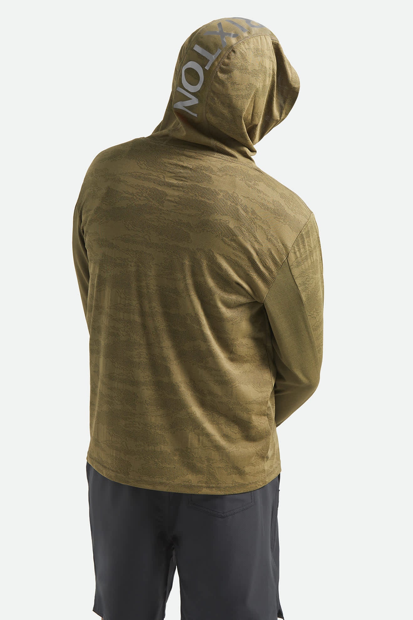 Men's Journey Long Sleeve Sun Hoodie in the color Olive Tiger Camo - Men's Back View