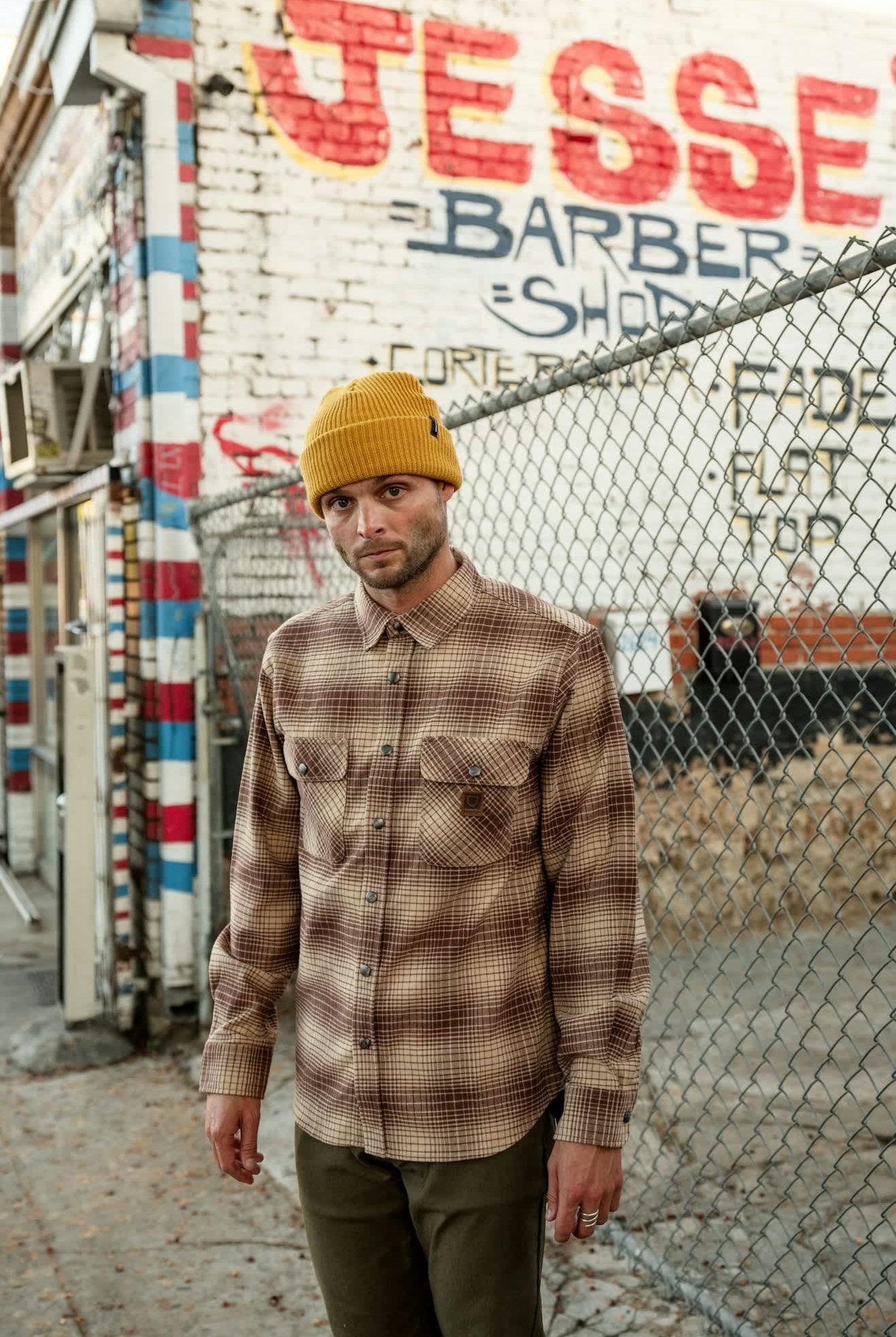 Men's Builders Bowery Stretch Water Resistant L/S Flannel in the color Pine Needle/Sunbaked - Men's Lifestyle image