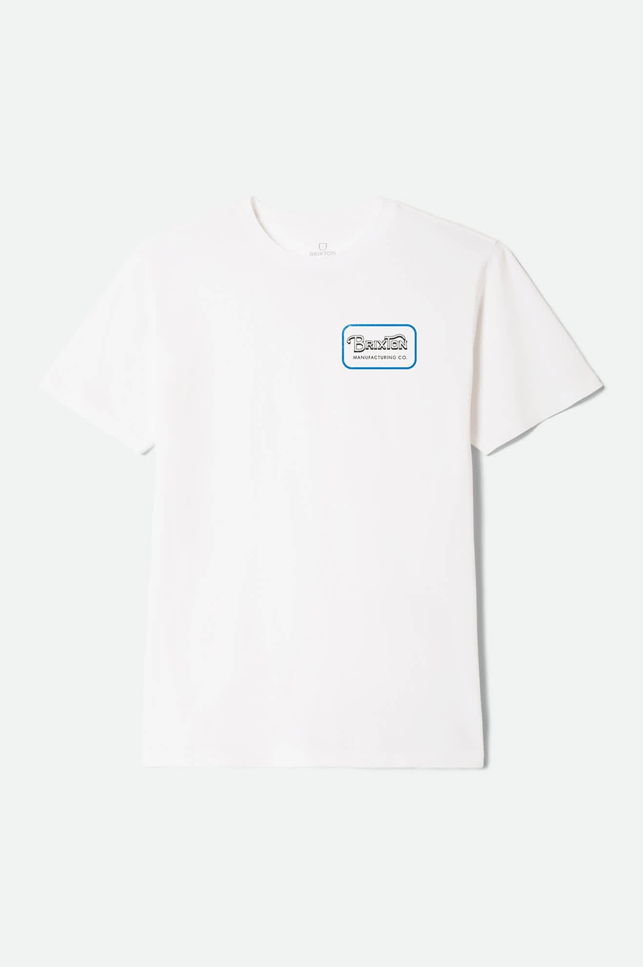 Men's Grade Short Sleeve Standard T-Shirt in the color White/Washed Black/Medium Blue - Front Product Laydown Image