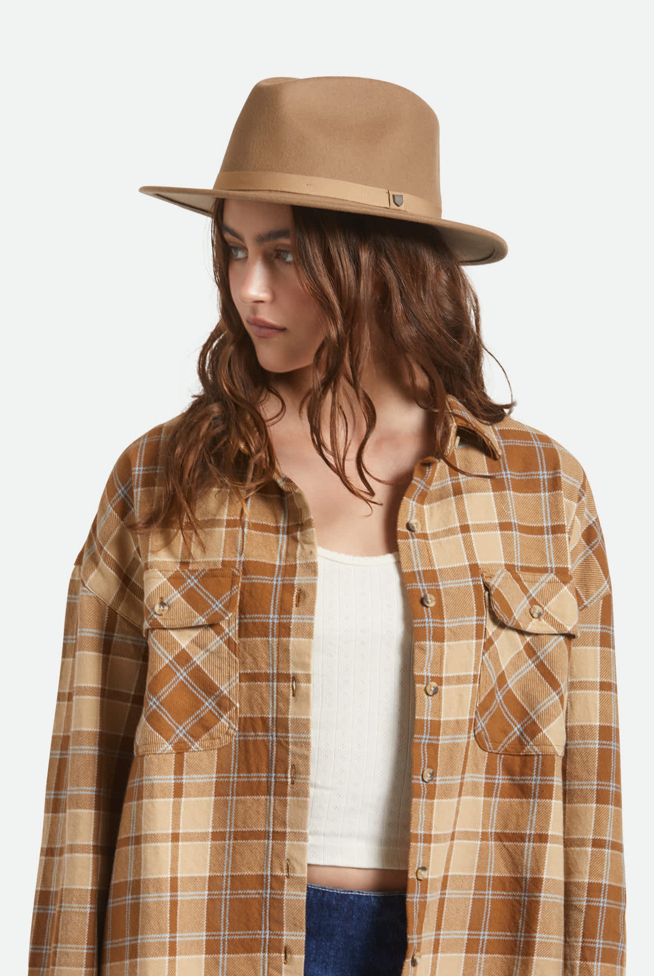 Unisex Messer Packable Fedora in the color Khaki/Khaki - Women's Side View