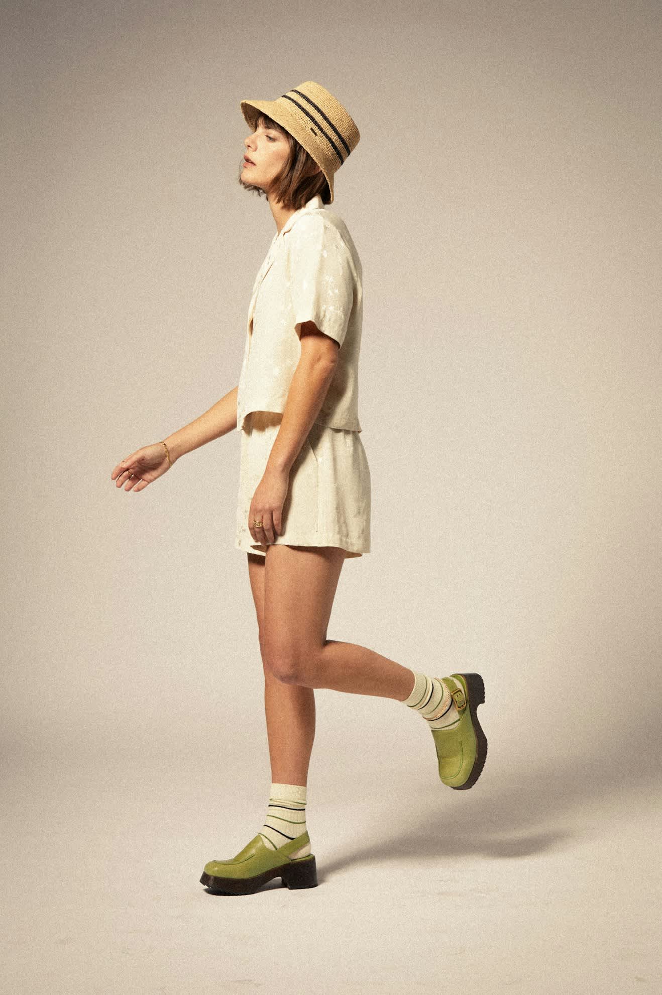 Women's Ellee Straw Bucket Hat in the color Tan/Black - Additional Fit image