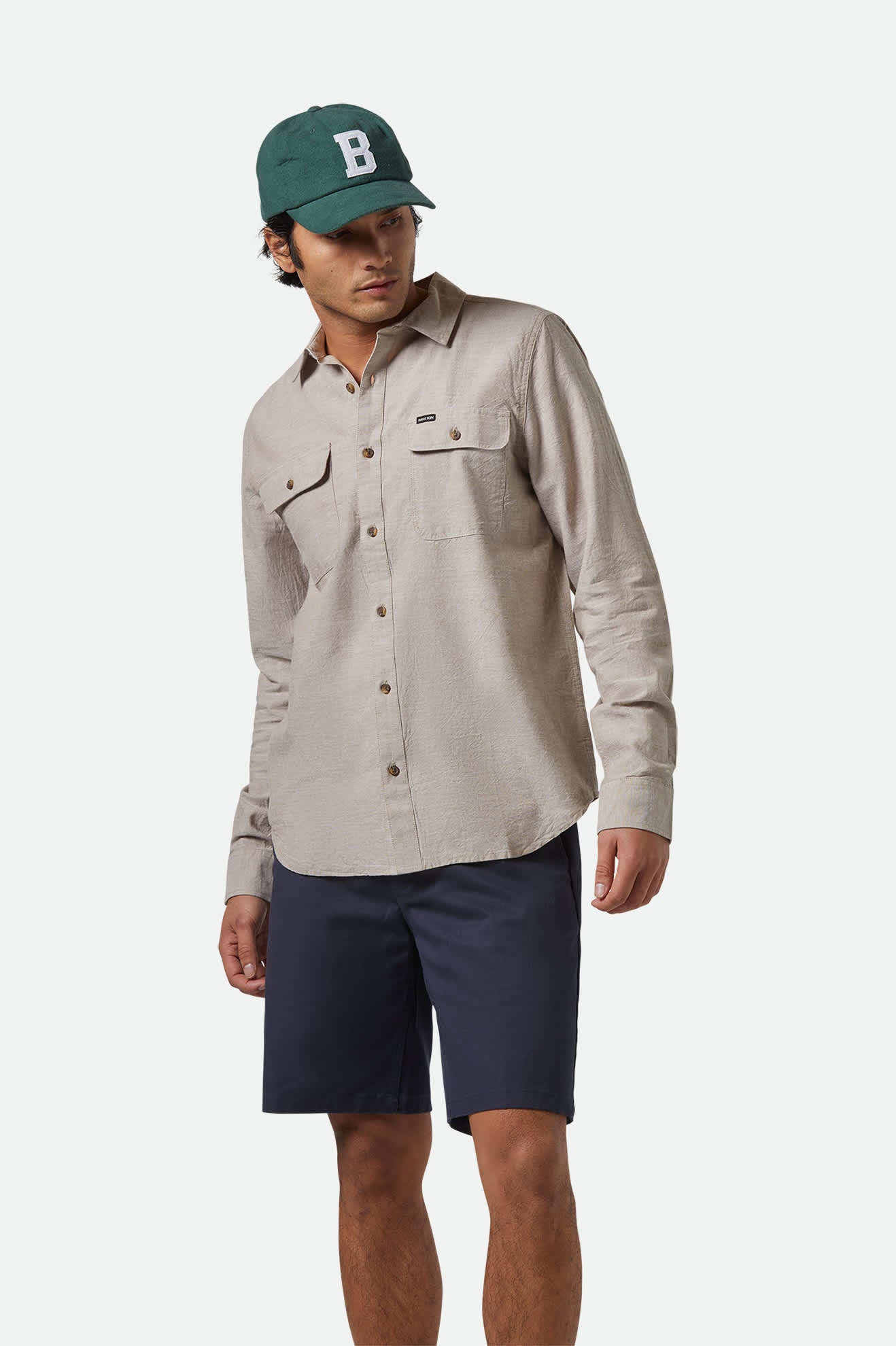 Men's The Daily Cotton L/S Shirt in the color Khaki - Men's Front View