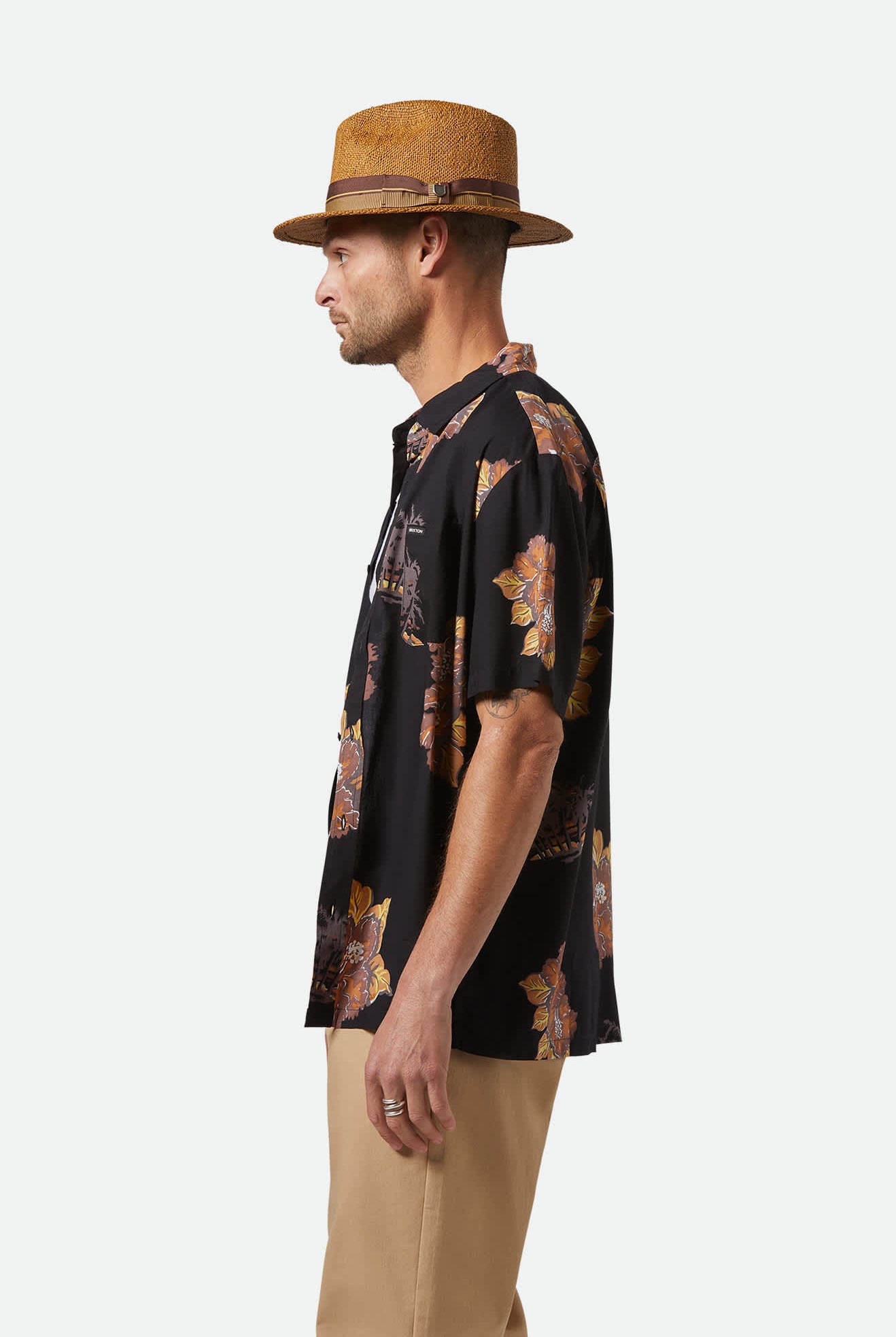 Unisex Roma Straw Fedora in the color Coffee - Men's Side View