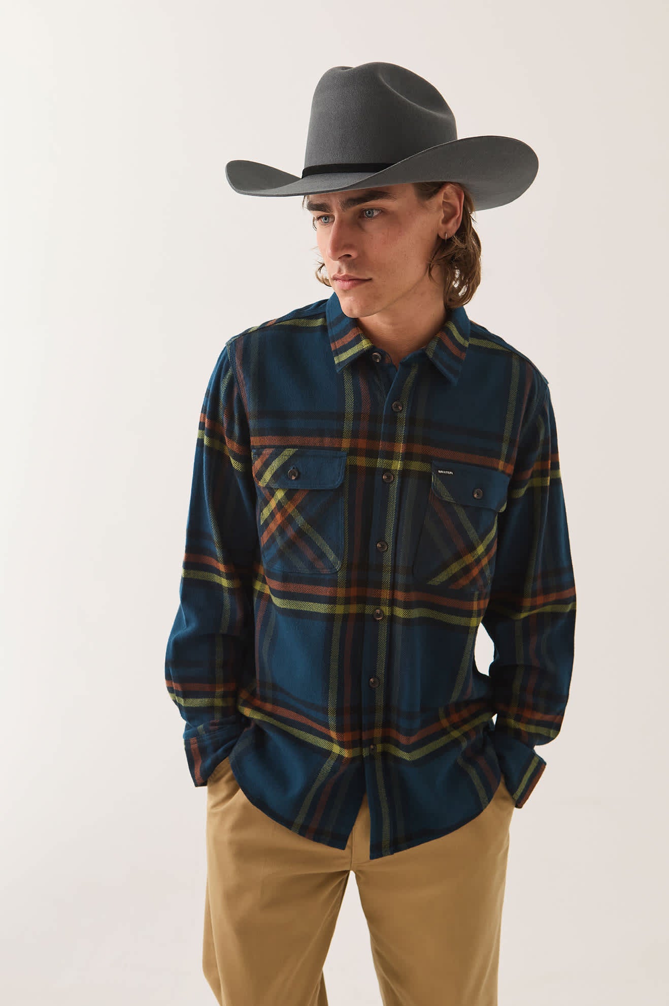 Men's Bowery Flannel in the color Marine Blue - Additional Fit image