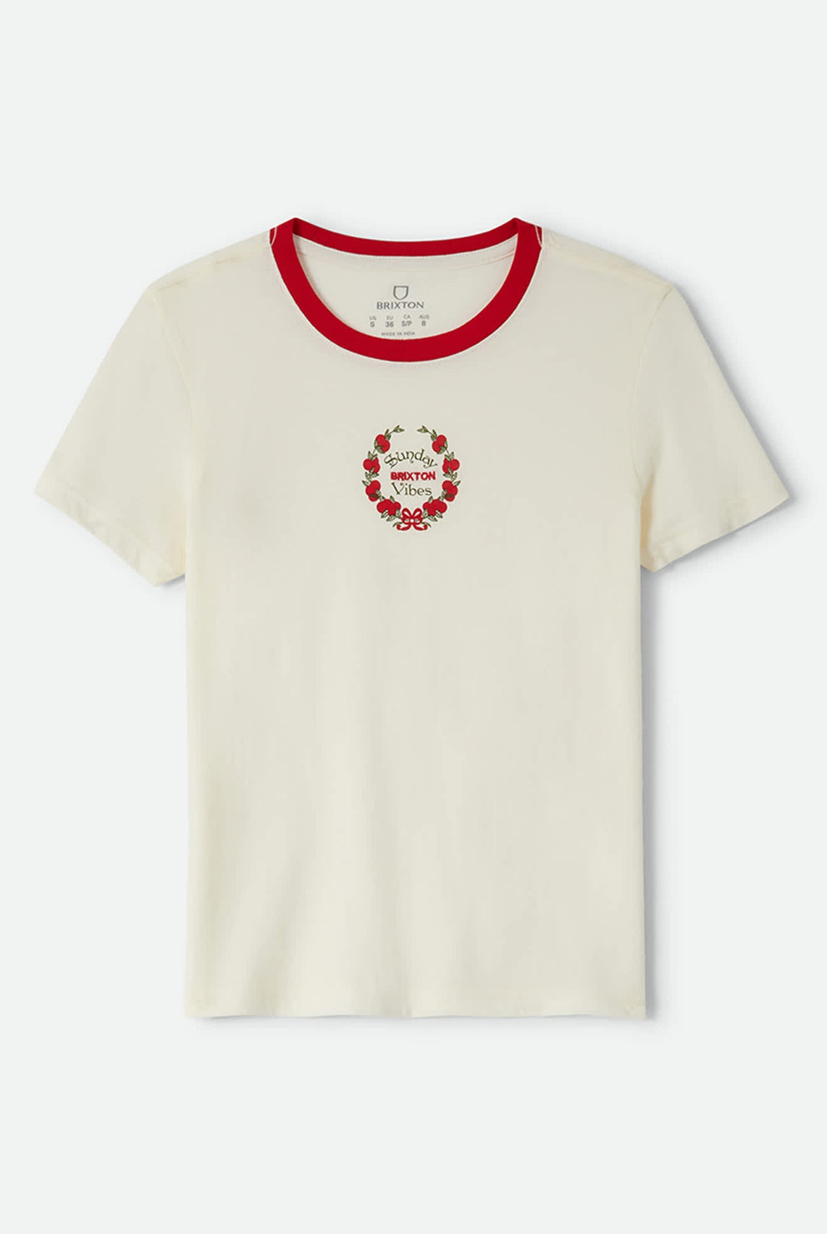 Women's Sunday Vibes Slim Crew T-Shirt in the color Off White - Front Product Laydown Image
