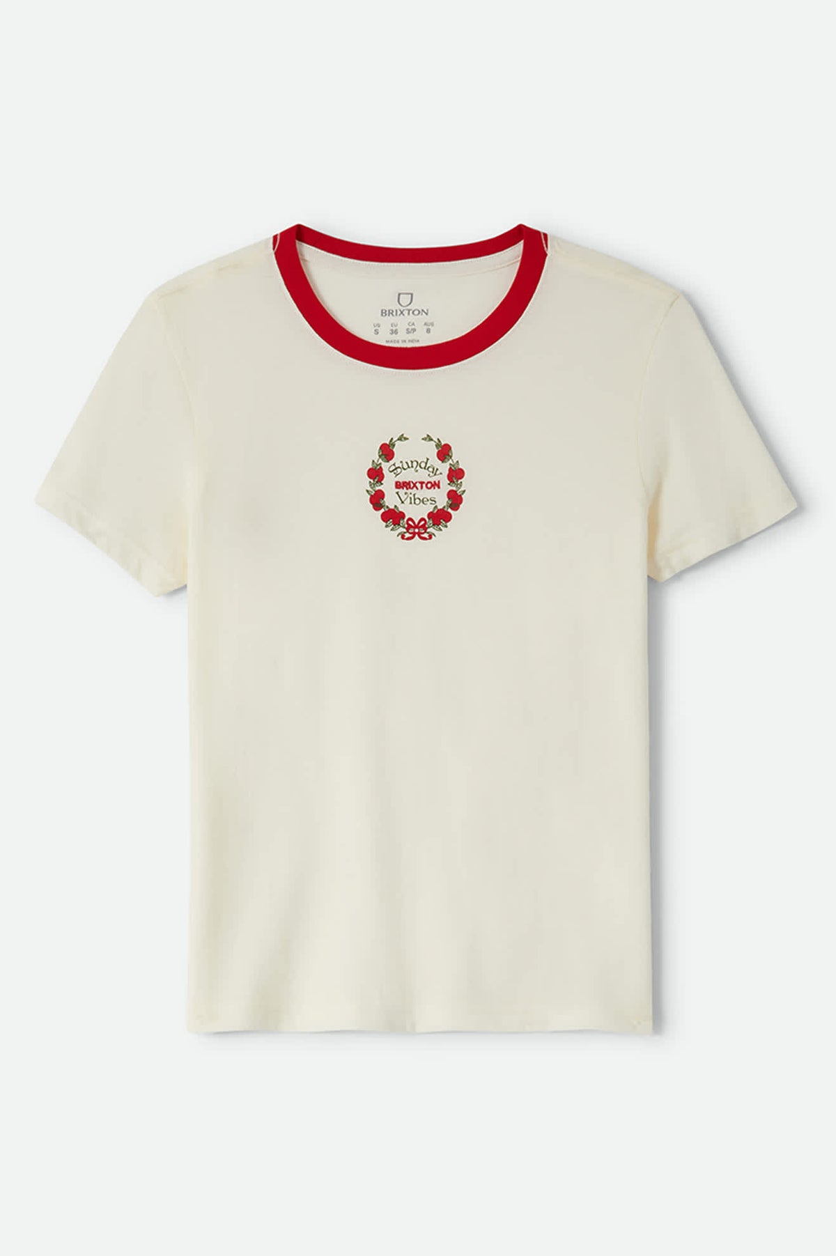 Women's Sunday Vibes Slim Crew T-Shirt in the color Off White - Front Product Laydown Image